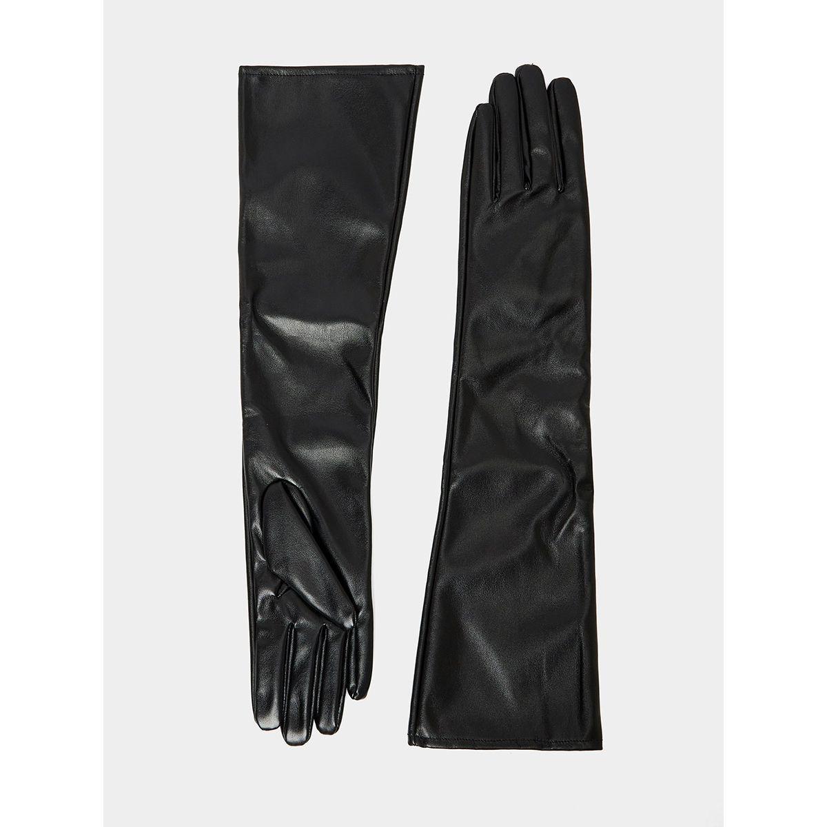 Styli Faux Leather Long Winter Gloves-women-winterwear-gloves-image-1