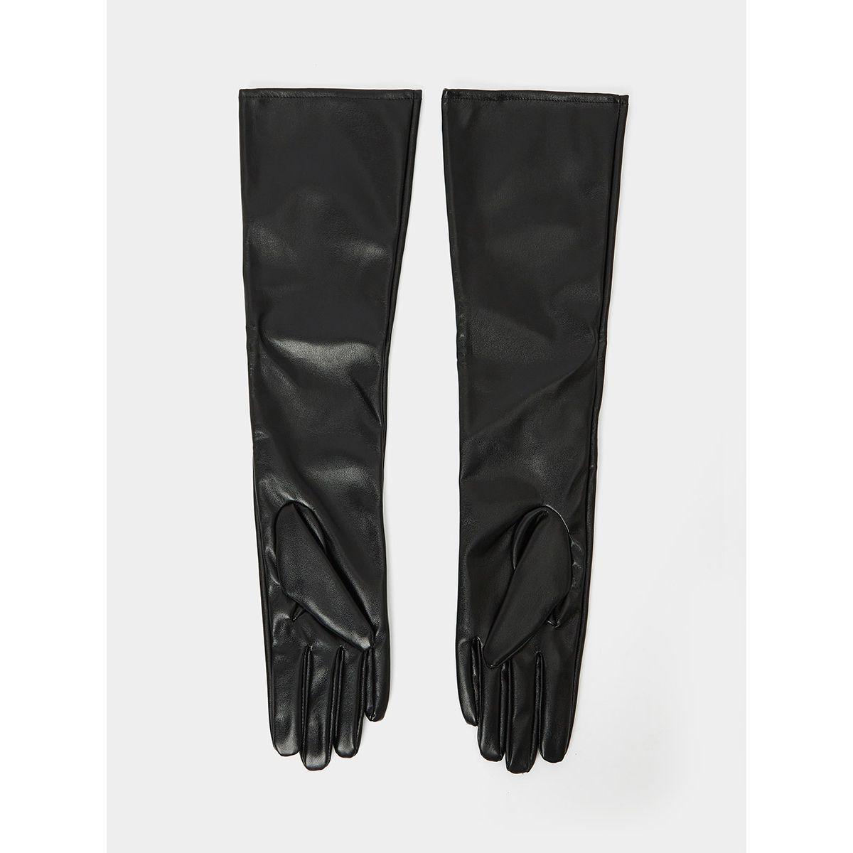 Styli Faux Leather Long Winter Gloves-women-winterwear-gloves-image-2