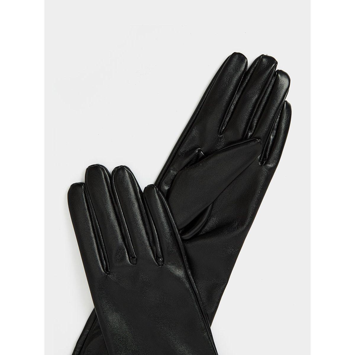 Styli Faux Leather Long Winter Gloves-women-winterwear-gloves-image-3