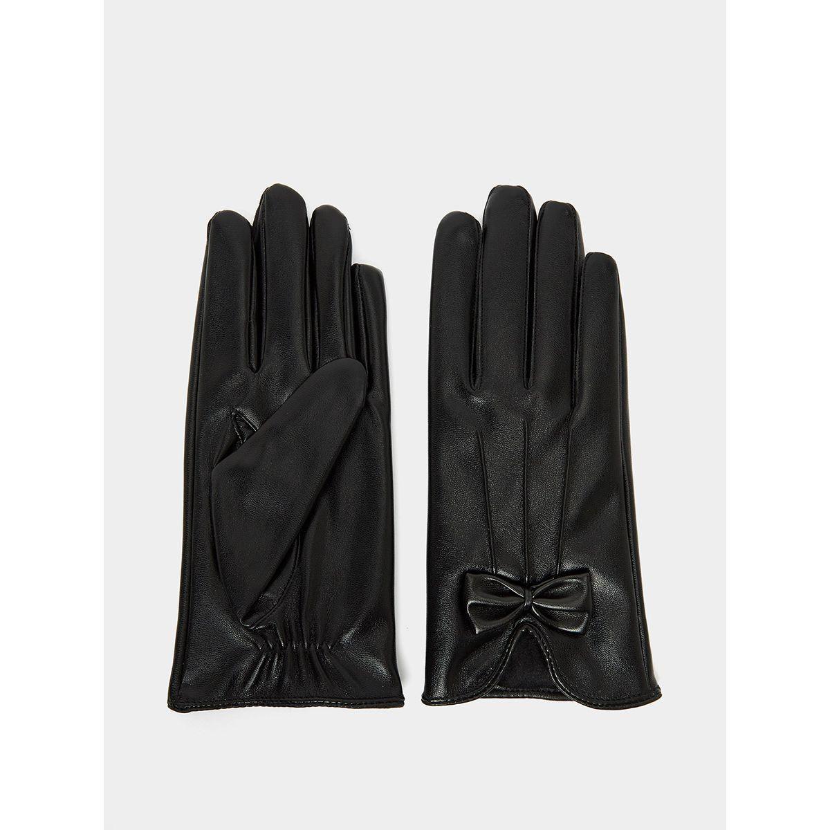 قفازات جلد مزينة بفيونكة من ستايلي-women-winterwear-gloves-image-1