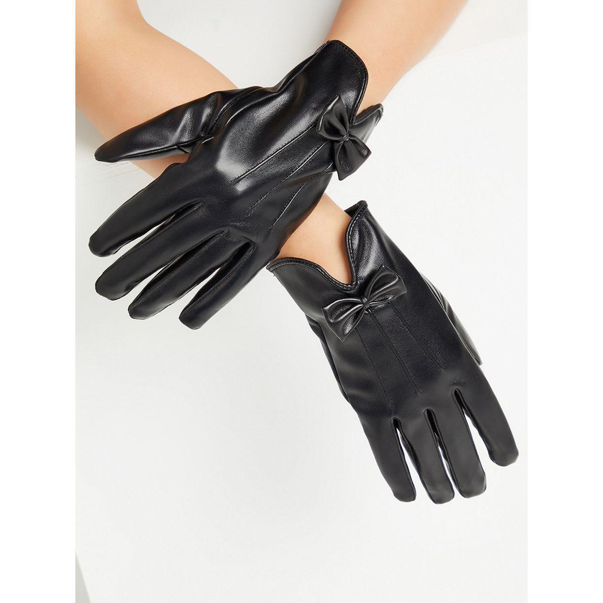 قفازات جلد مزينة بفيونكة من ستايلي-women-winterwear-gloves-image-2