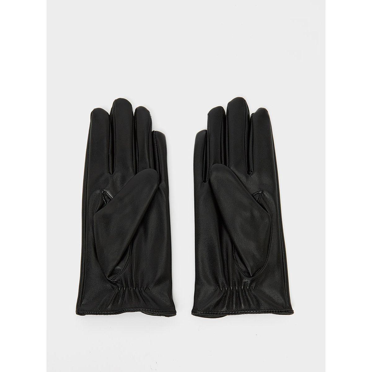 Styli Bow Detail Faux Leather Gloves with Inner Fur-women-winterwear-gloves-image-3