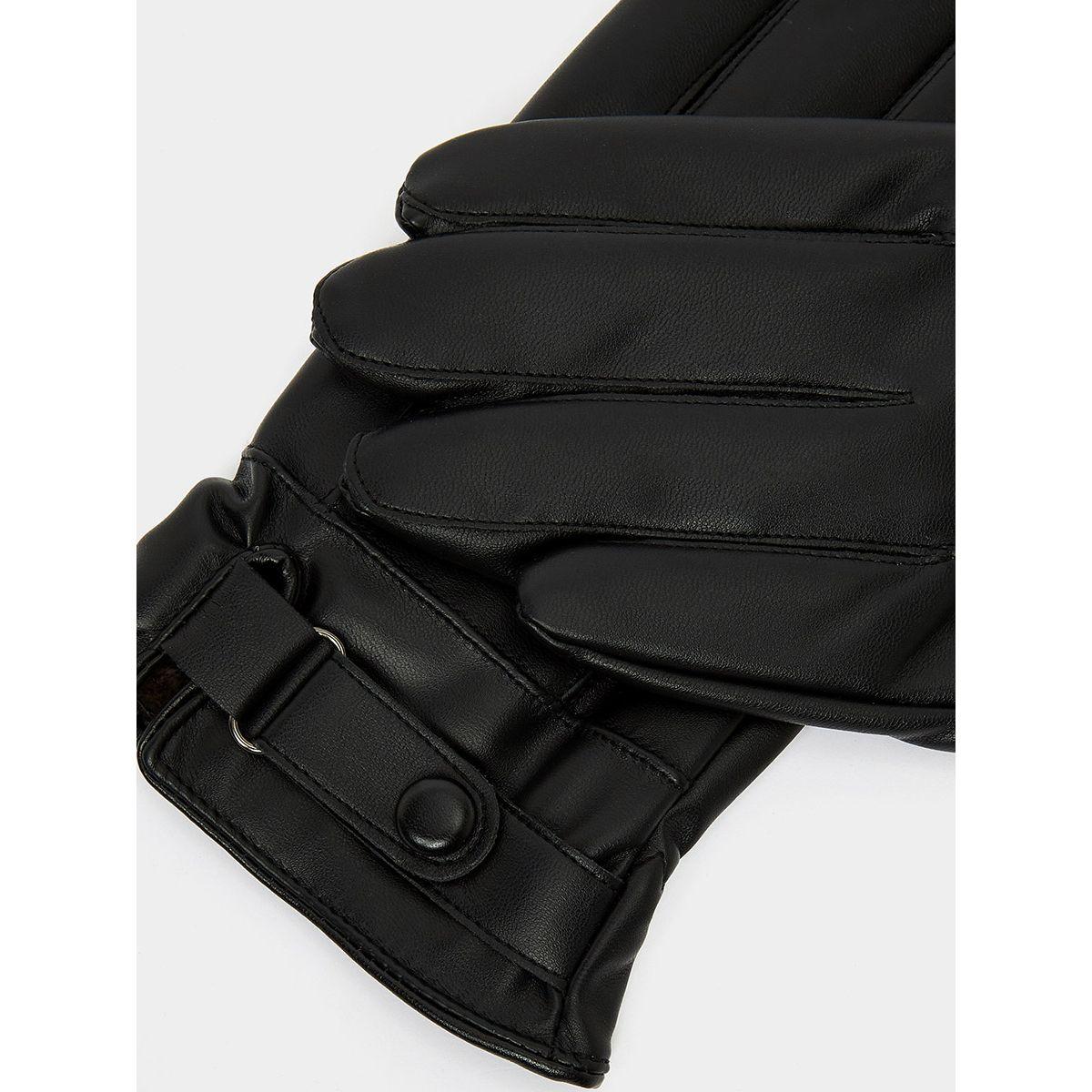 Styli Faux Leather Winter Gloves with Wrist Strap-women-winterwear-gloves-image-4