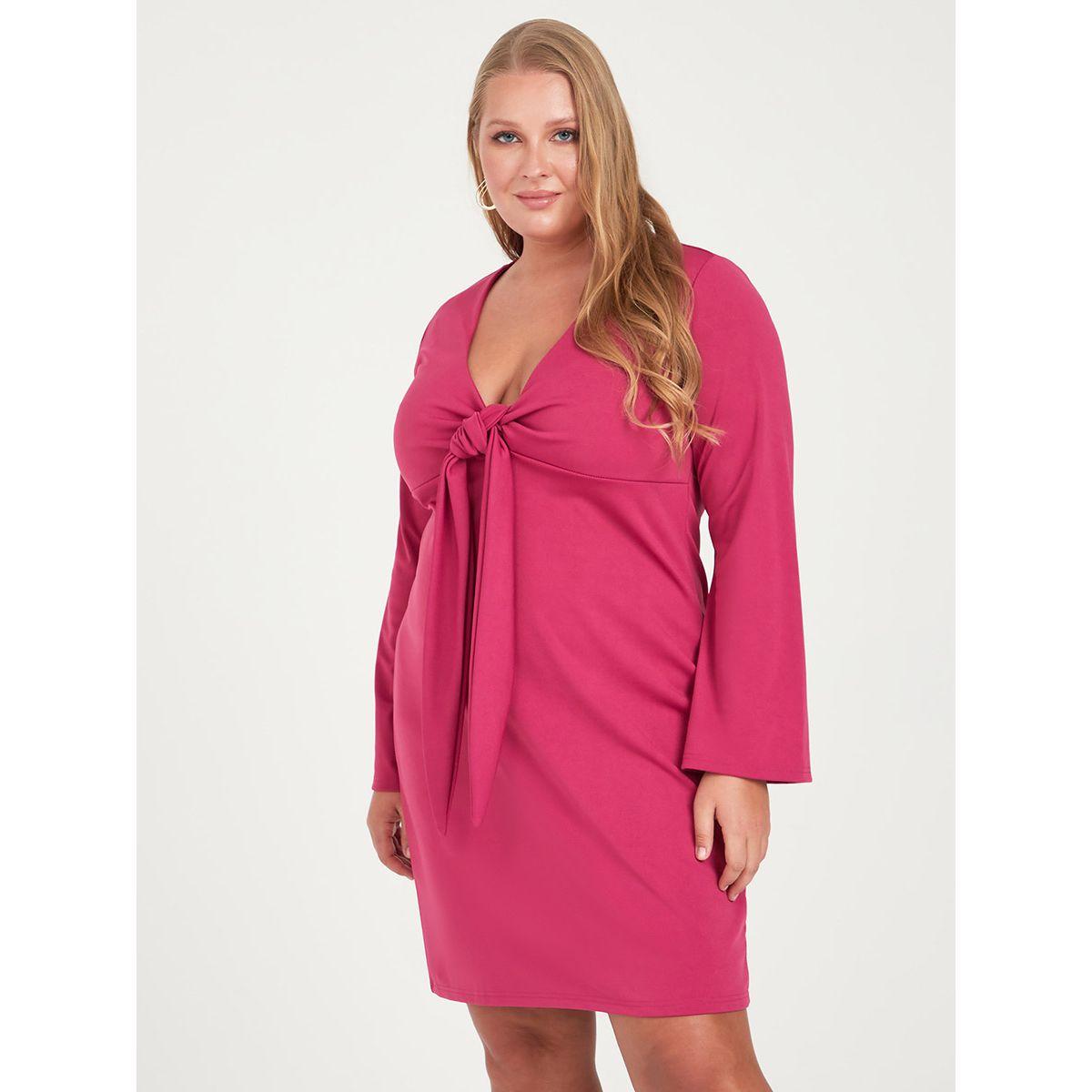 Styli Plus Long Sleeves Tie Front Bodycon Midi Dress-women-clothing-dresses-image-1