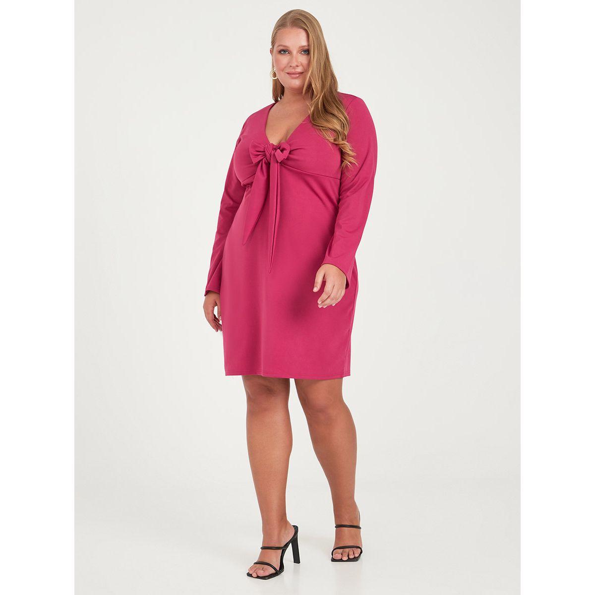 Styli Plus Long Sleeves Tie Front Bodycon Midi Dress-women-clothing-dresses-image-2