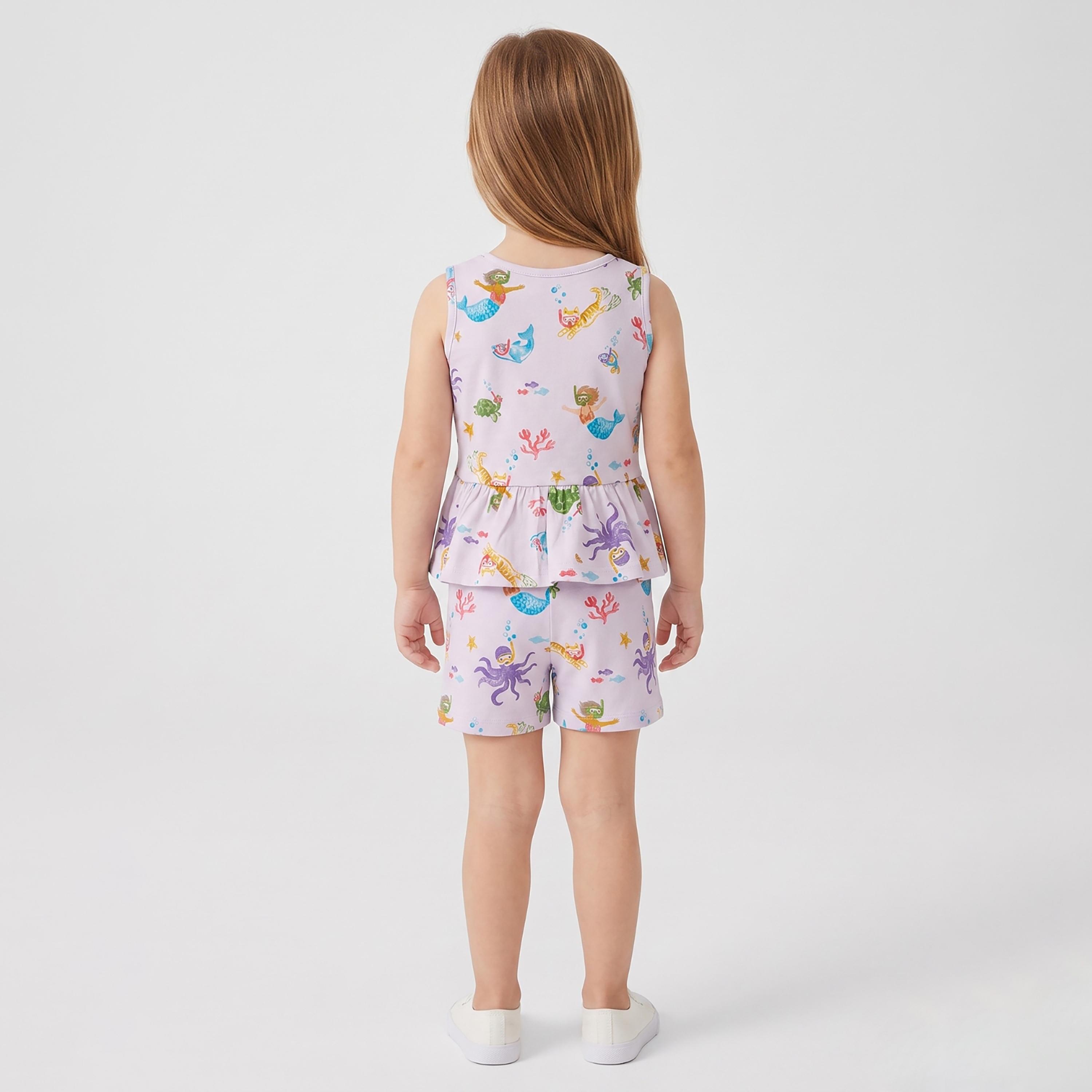 Babyqlo Mermaid Print Sleeveless Peplum Top & Shorts Set-baby-girls-clothing-setsandcoords-image-2