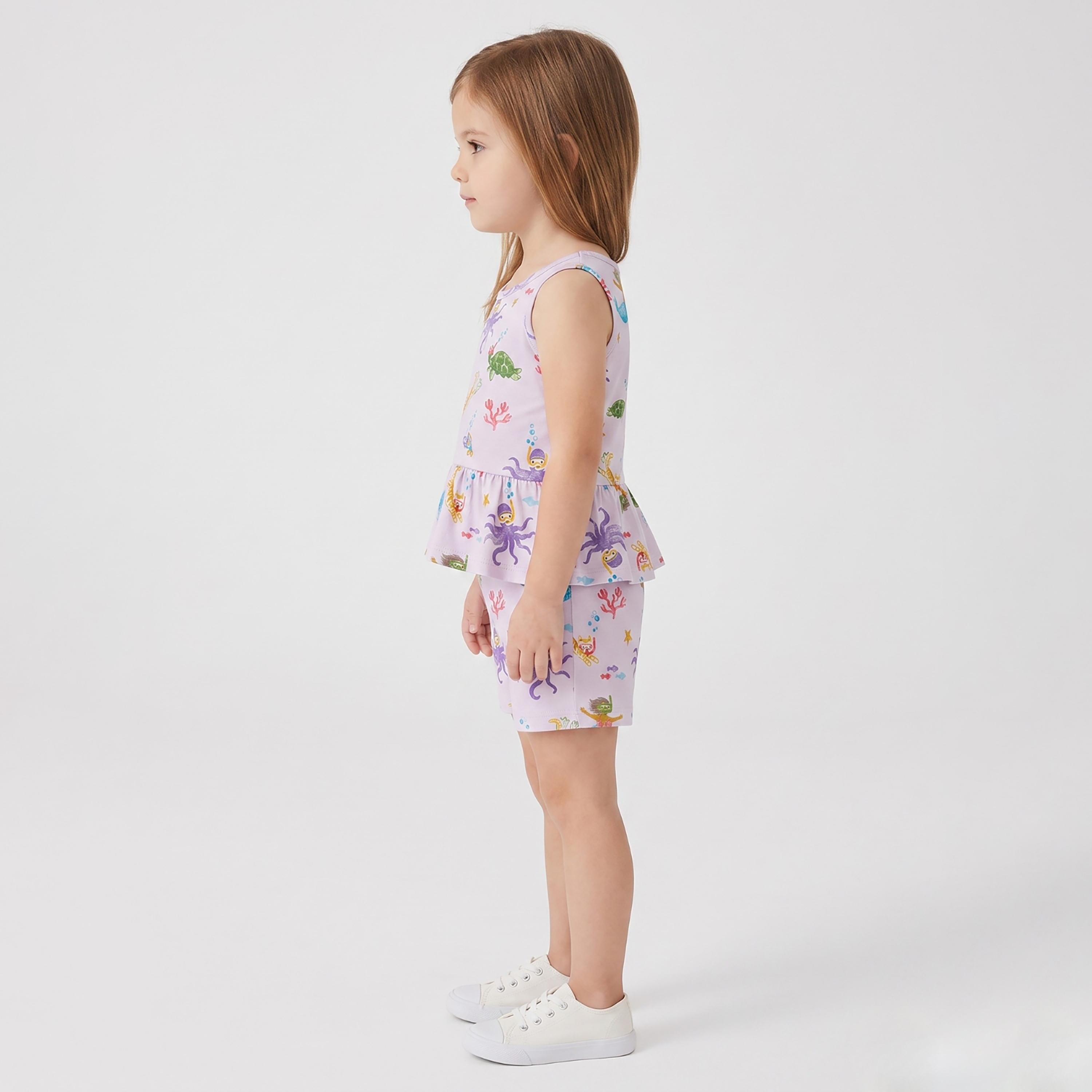 Babyqlo Mermaid Print Sleeveless Peplum Top & Shorts Set-baby-girls-clothing-setsandcoords-image-3