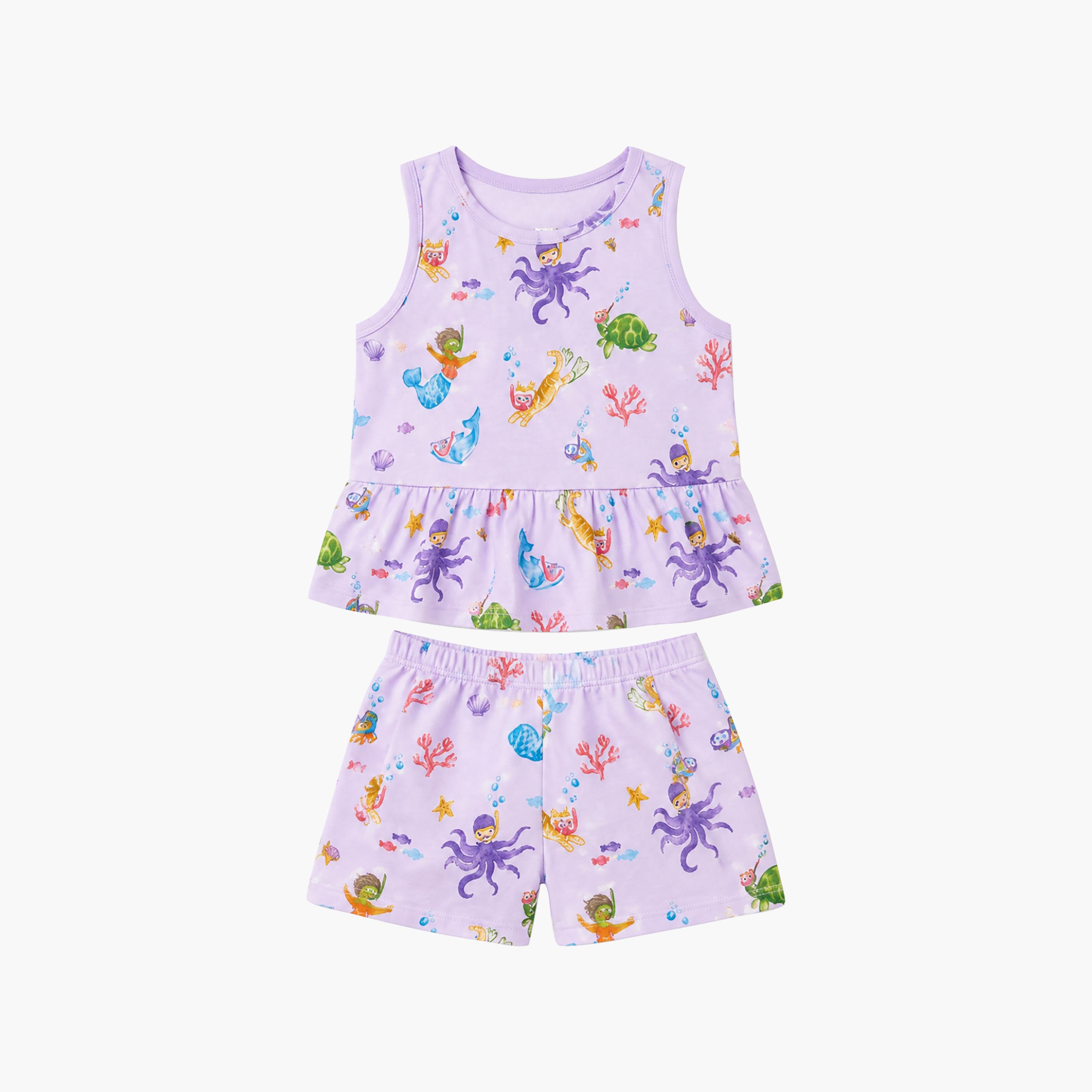 Babyqlo Mermaid Print Sleeveless Peplum Top & Shorts Set-baby-girls-clothing-setsandcoords-image-5