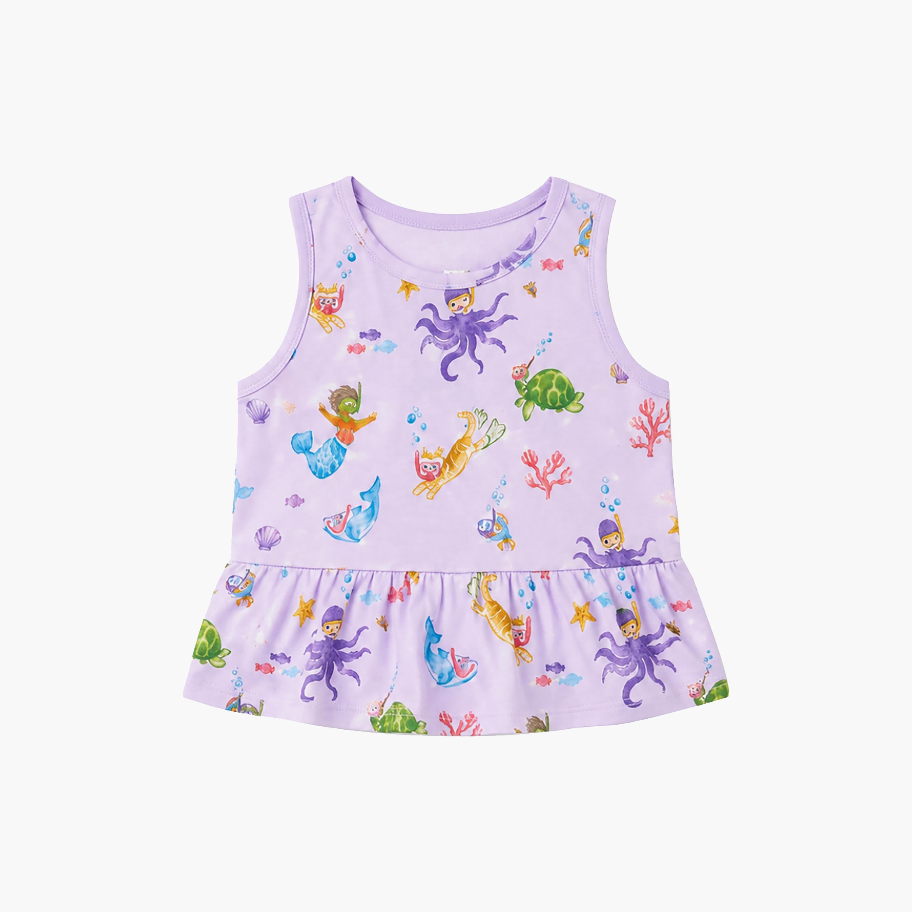 Babyqlo Mermaid Print Sleeveless Peplum Top & Shorts Set-baby-girls-clothing-setsandcoords-image-6