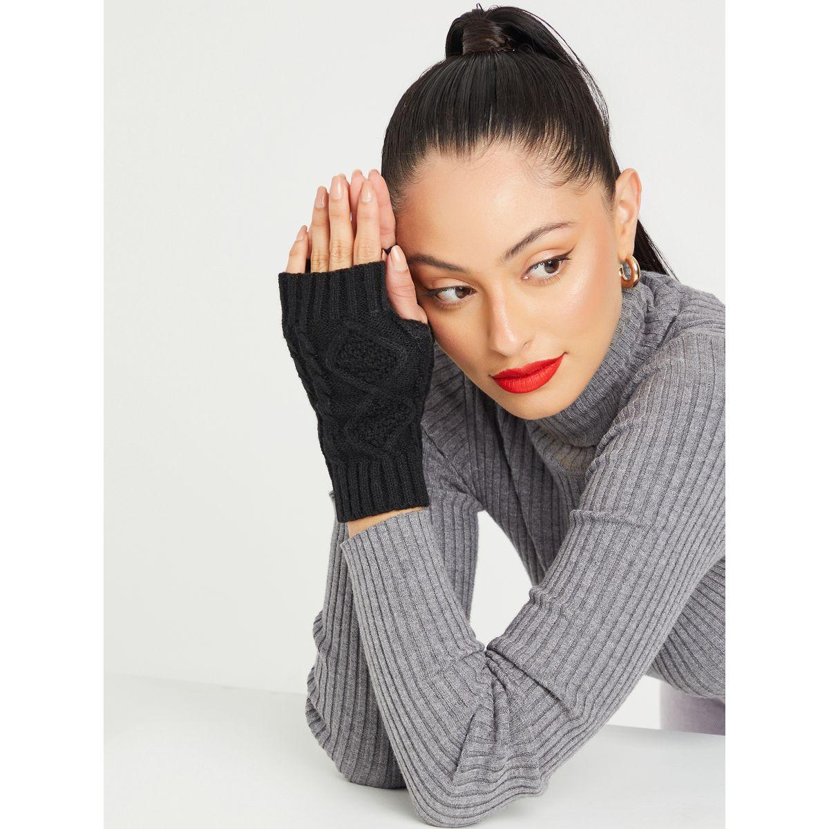 Styli Knitted Gloves with Thumbhole Insert-women-winterwear-gloves-image-3