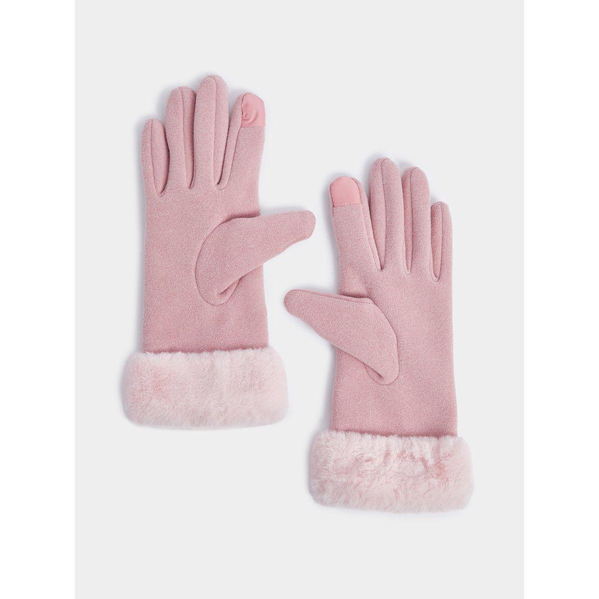 Styli Kitten Print Faux Fur Cuff Winter Touch-Screen Gloves-women-winterwear-gloves-image-2