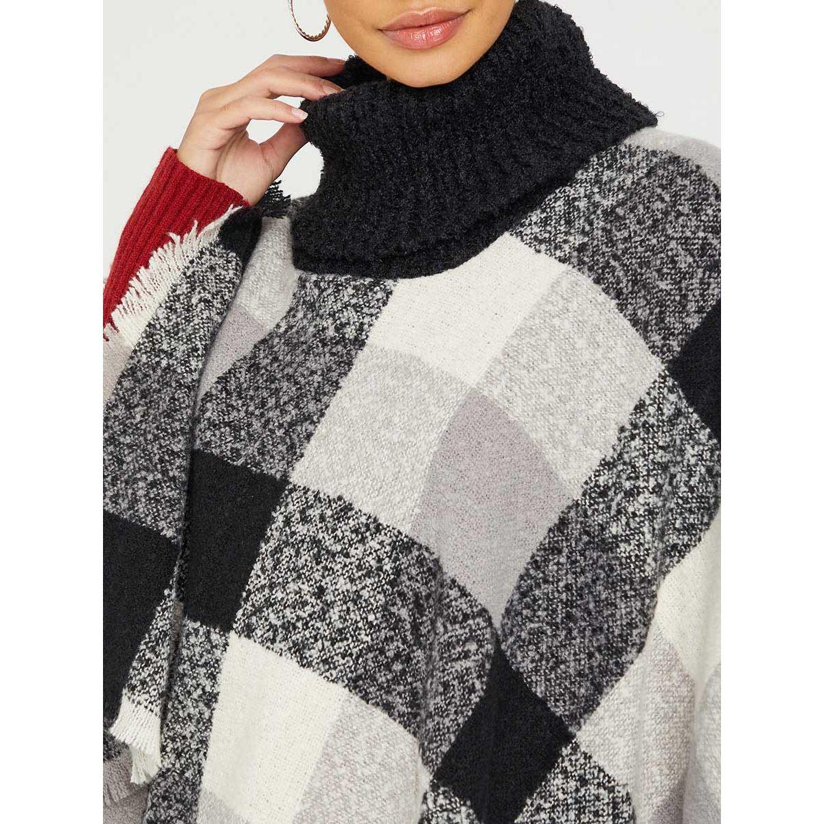 Styli Checked Turtle Neck Regular Length Cape-women-clothing-cardigansandjumpers-jumpers-image-3