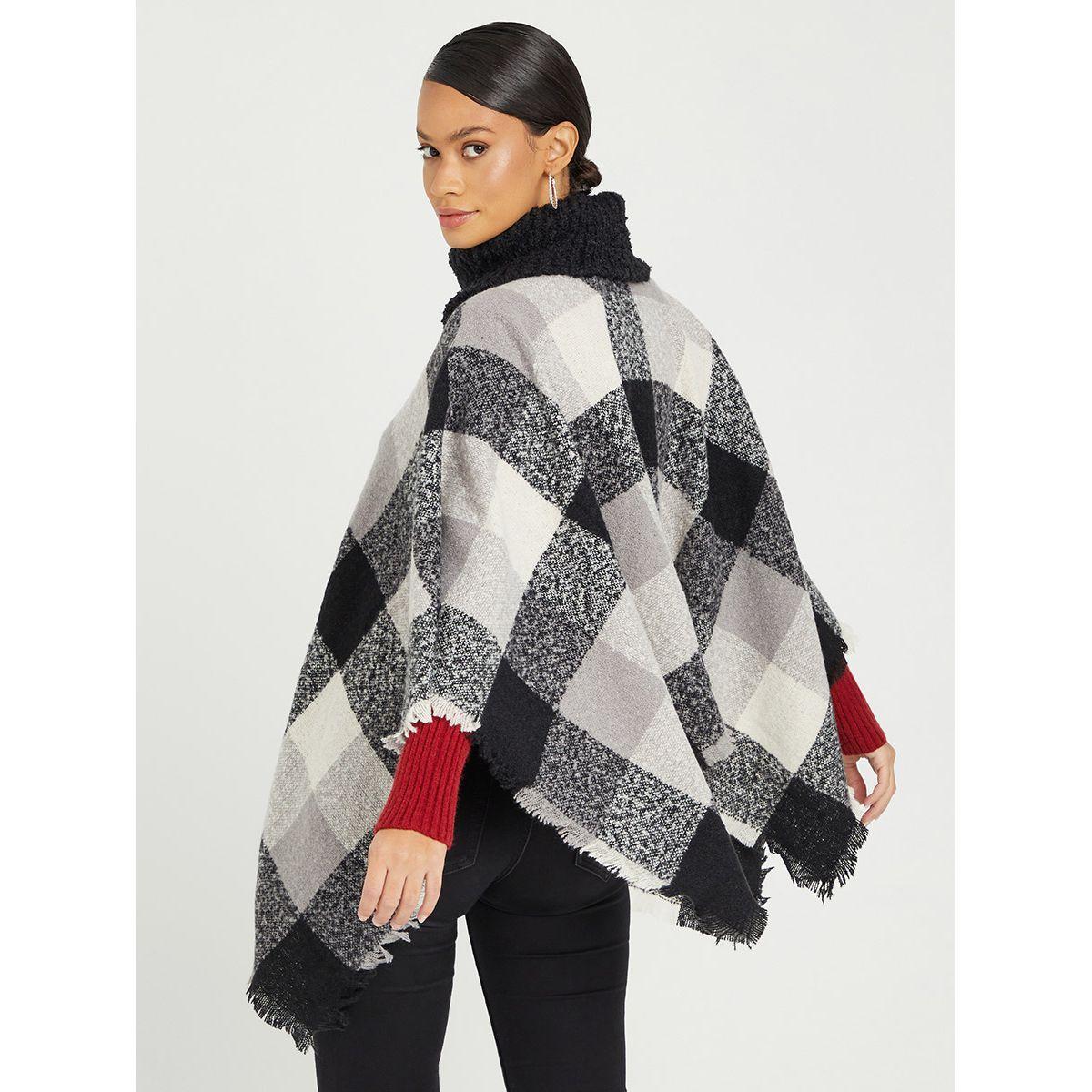 Styli Checked Turtle Neck Regular Length Cape-women-clothing-cardigansandjumpers-jumpers-image-4