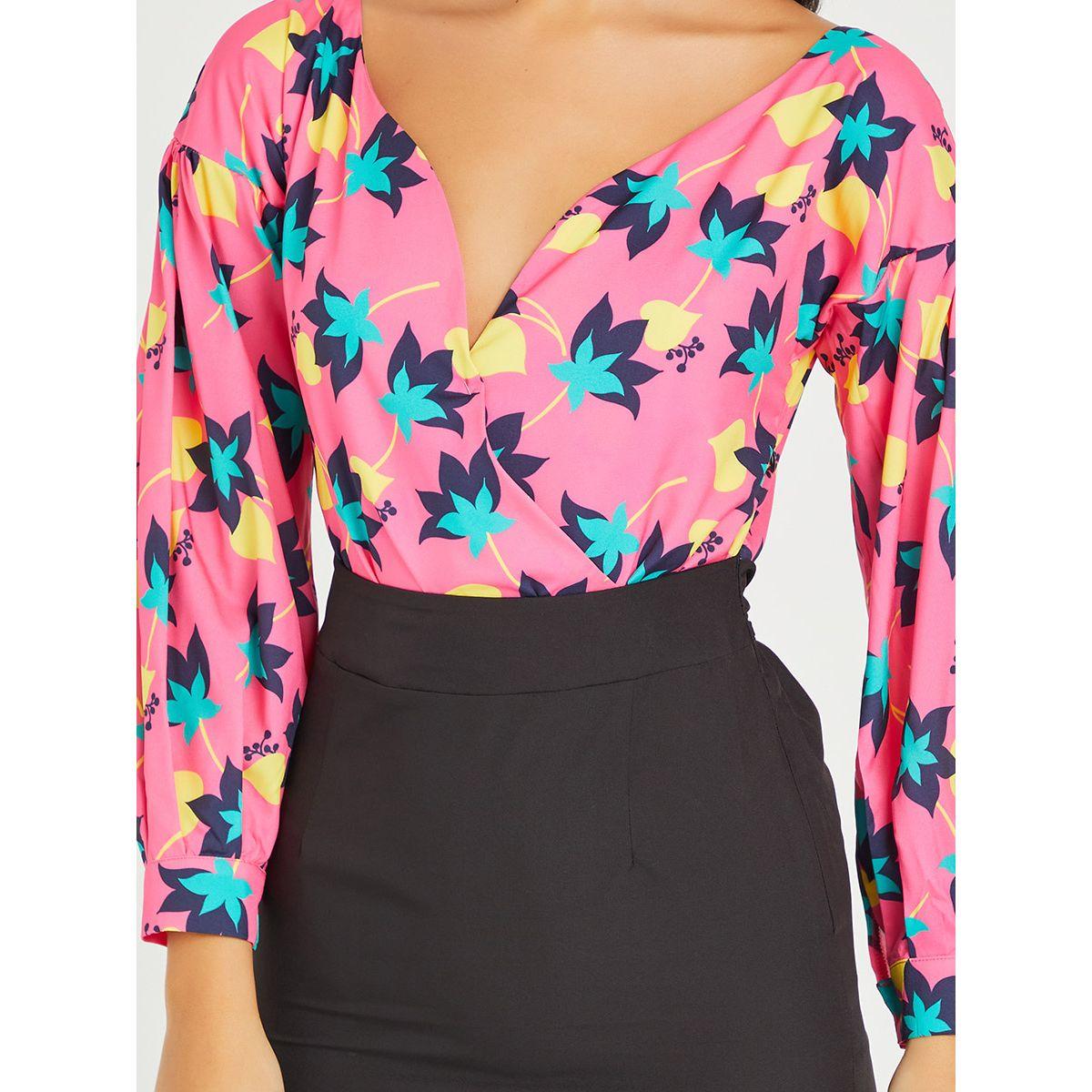 Styli Off Shoulder Long Sleeves Floral Print Knee Length Dress-women-clothing-dresses-image-3
