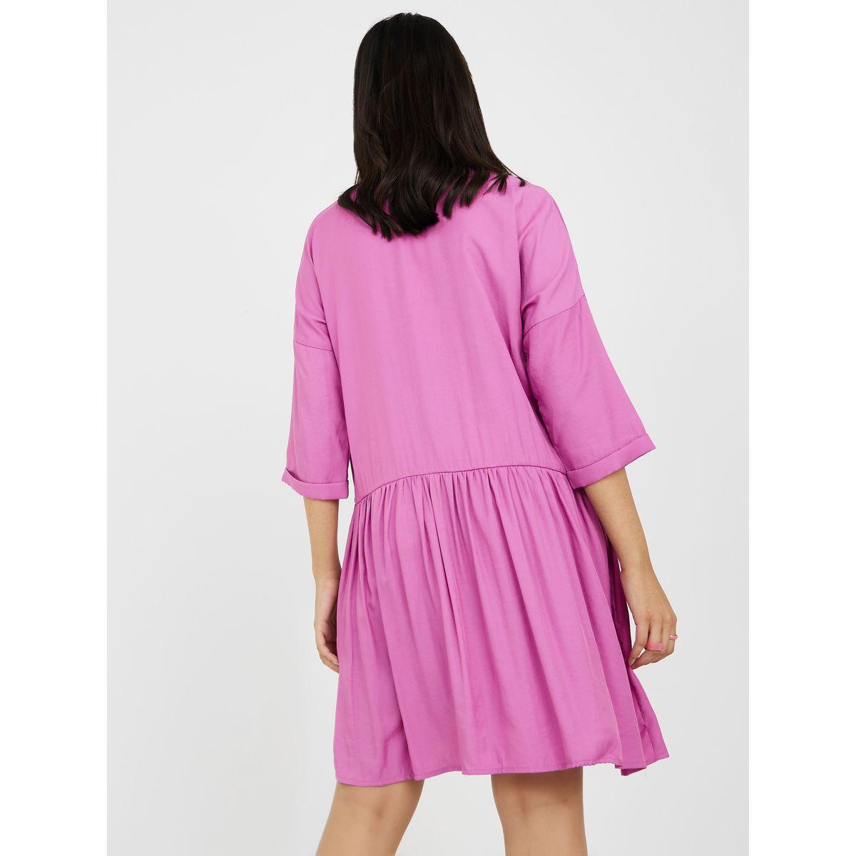 Styli 3/4 Sleeves Button Closure Shirt Mini Dress-women-clothing-dresses-image-4