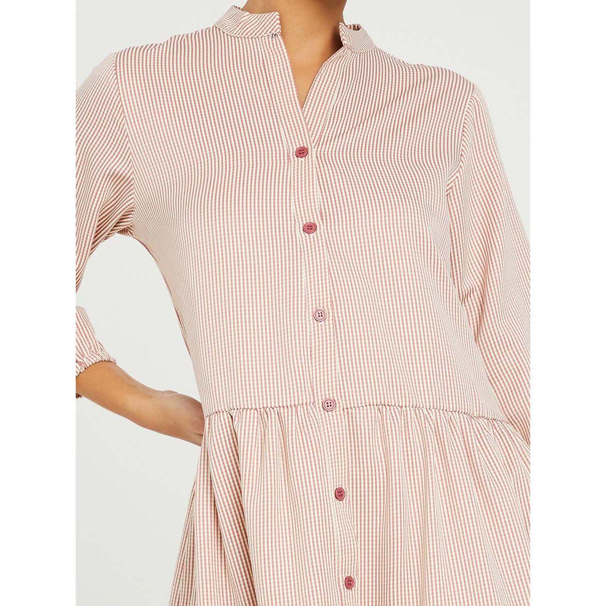 Styli 3/4 Sleeves Gingham Check Tiered Knee Length Dress-women-clothing-dresses-image-3