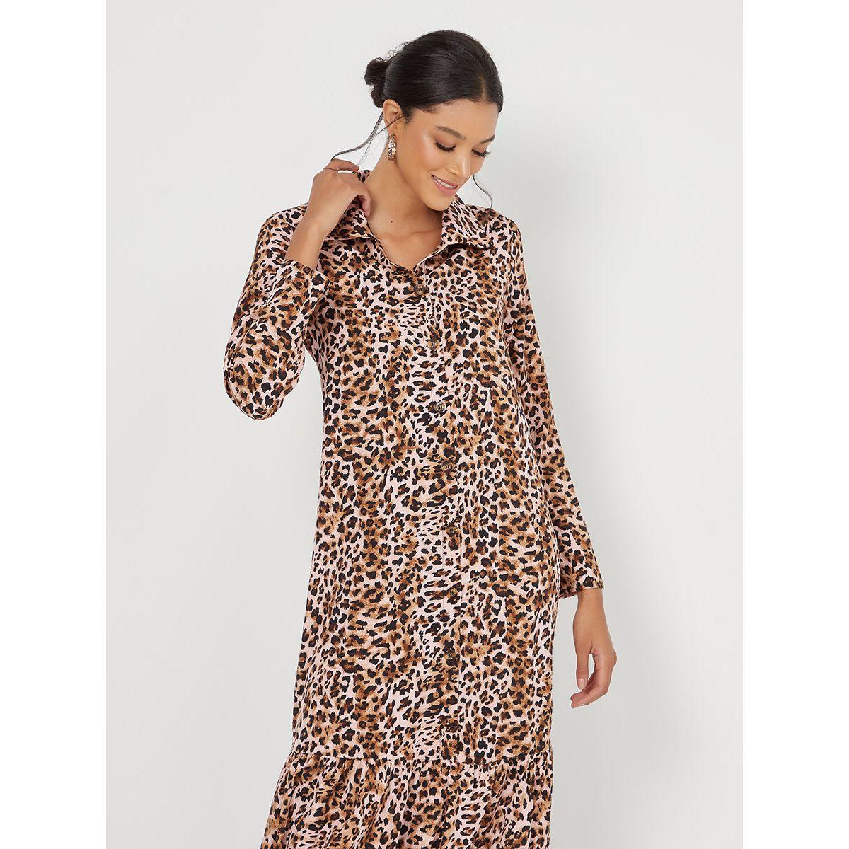 Styli Long Sleeves Animal Print Shirt Maxi Dress with Button Closure-women-clothing-dresses-image-2