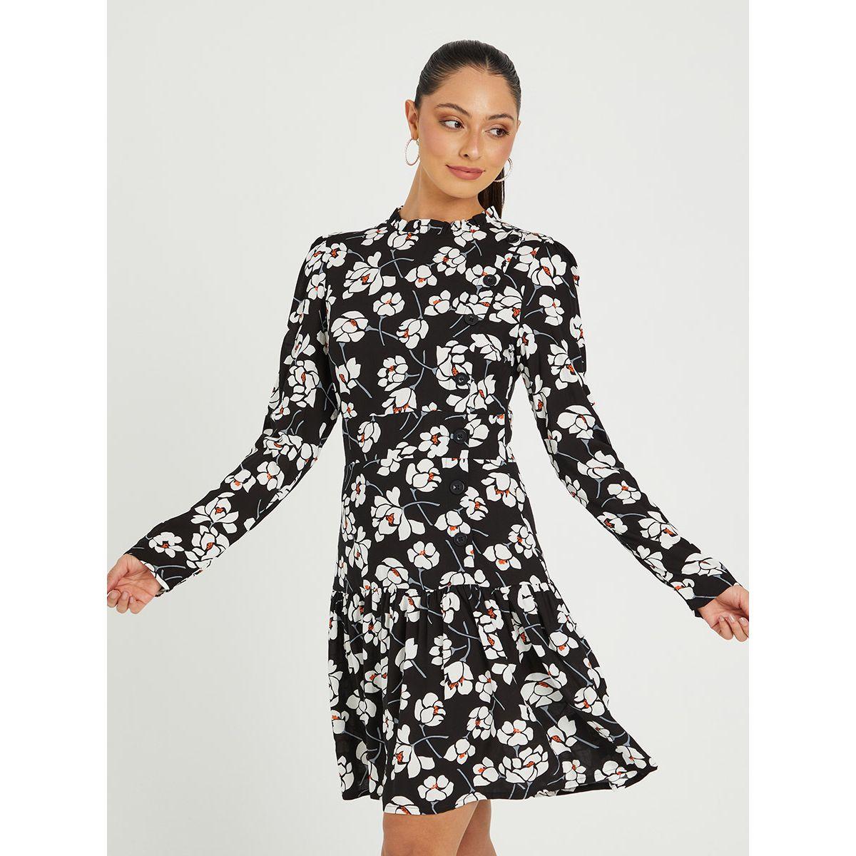Styli Long Sleeves Floral Print High Neck Sheath Mini Dress-women-clothing-dresses-image-2