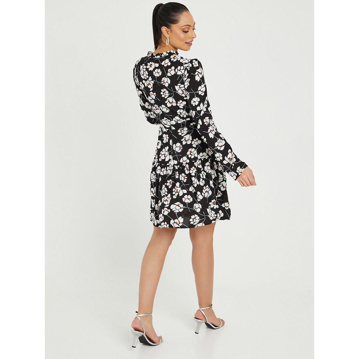 Styli Long Sleeves Floral Print High Neck Sheath Mini Dress-women-clothing-dresses-image-4