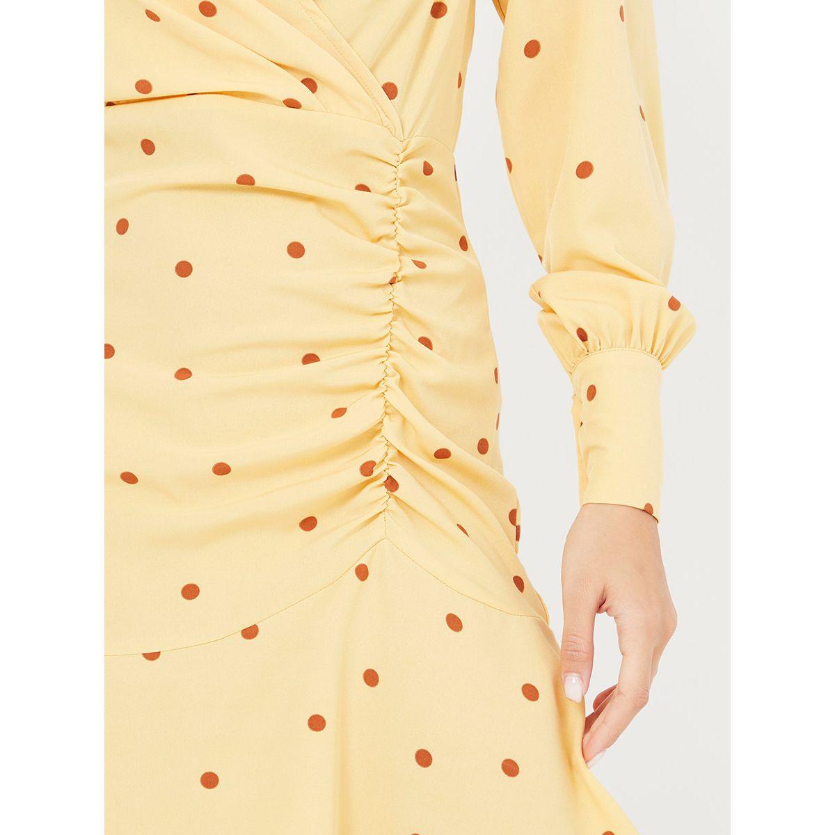 Styli Cuffed Sleeves Polka Dot Woven Mini Dress with Wrap Front Detail-women-clothing-dresses-image-3