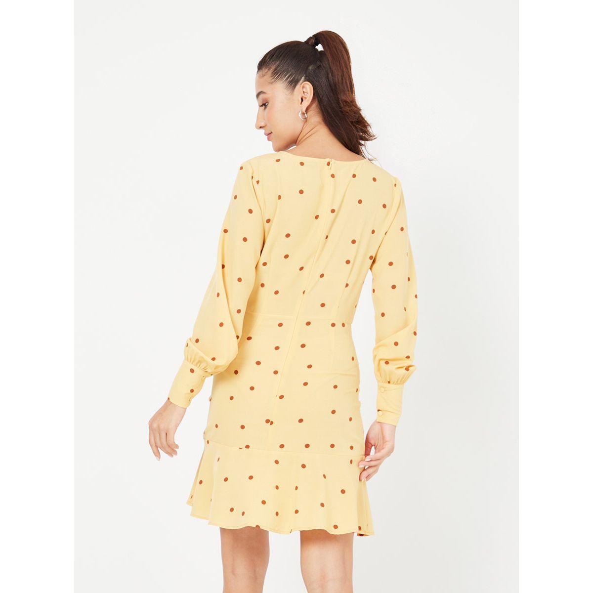 Styli Cuffed Sleeves Polka Dot Woven Mini Dress with Wrap Front Detail-women-clothing-dresses-image-4