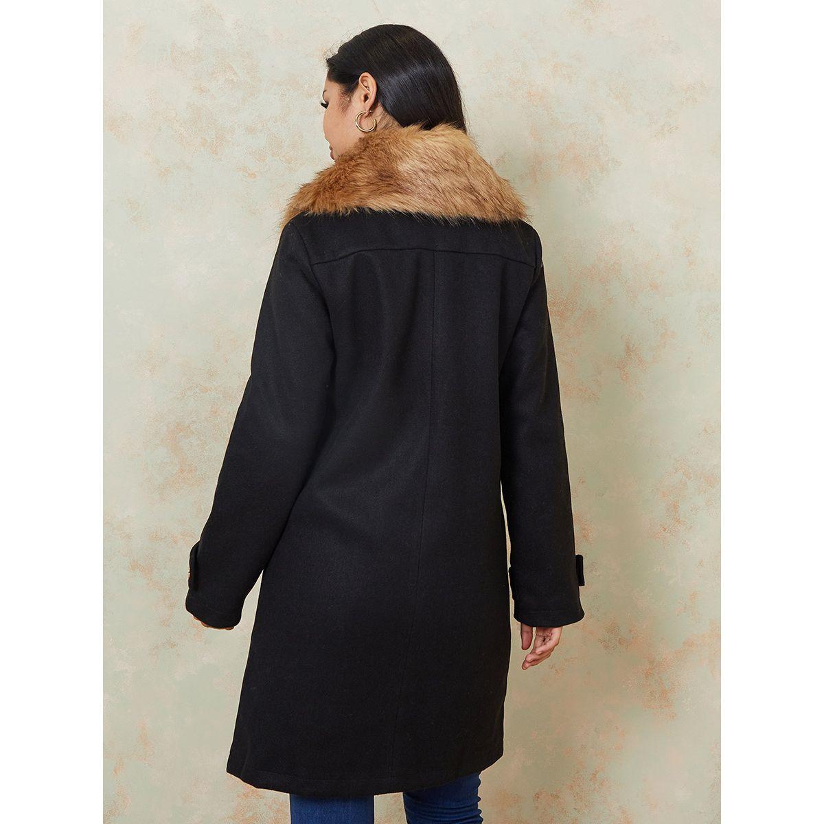 Styli Faux Fur Collar Longline Wool Like Coat with Front Zip-women-winterwear-coatsandjackets-coats-image-5