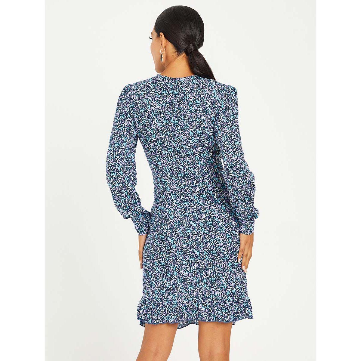 Styli Long Sleeves Ditsy Print Round Neck Sheath Mini Dress-women-clothing-dresses-image-4