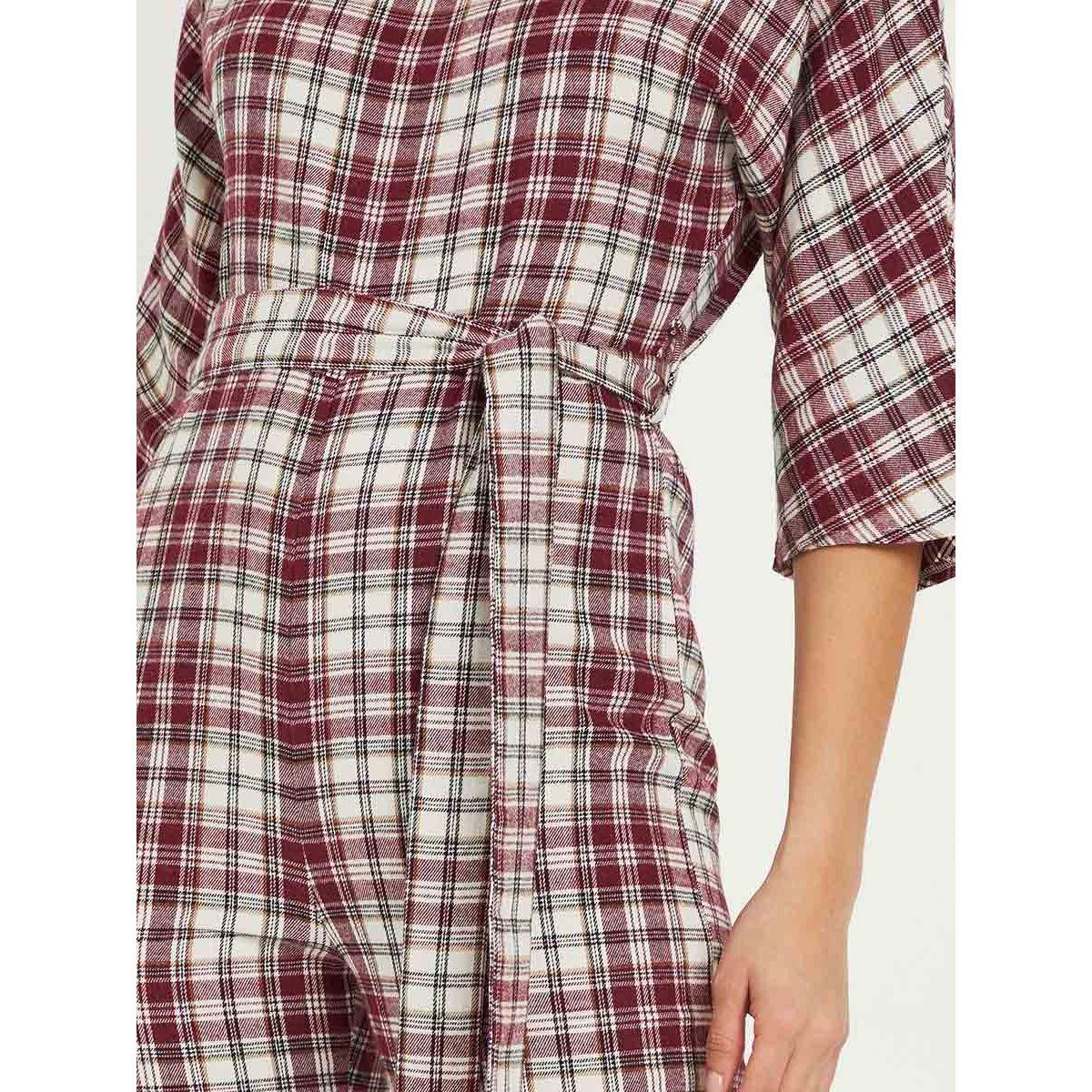 Styli 3/4 Sleeves Checked Tapered Leg Jumpsuit with Self Tie-women-clothing-jumpsuits-image-3