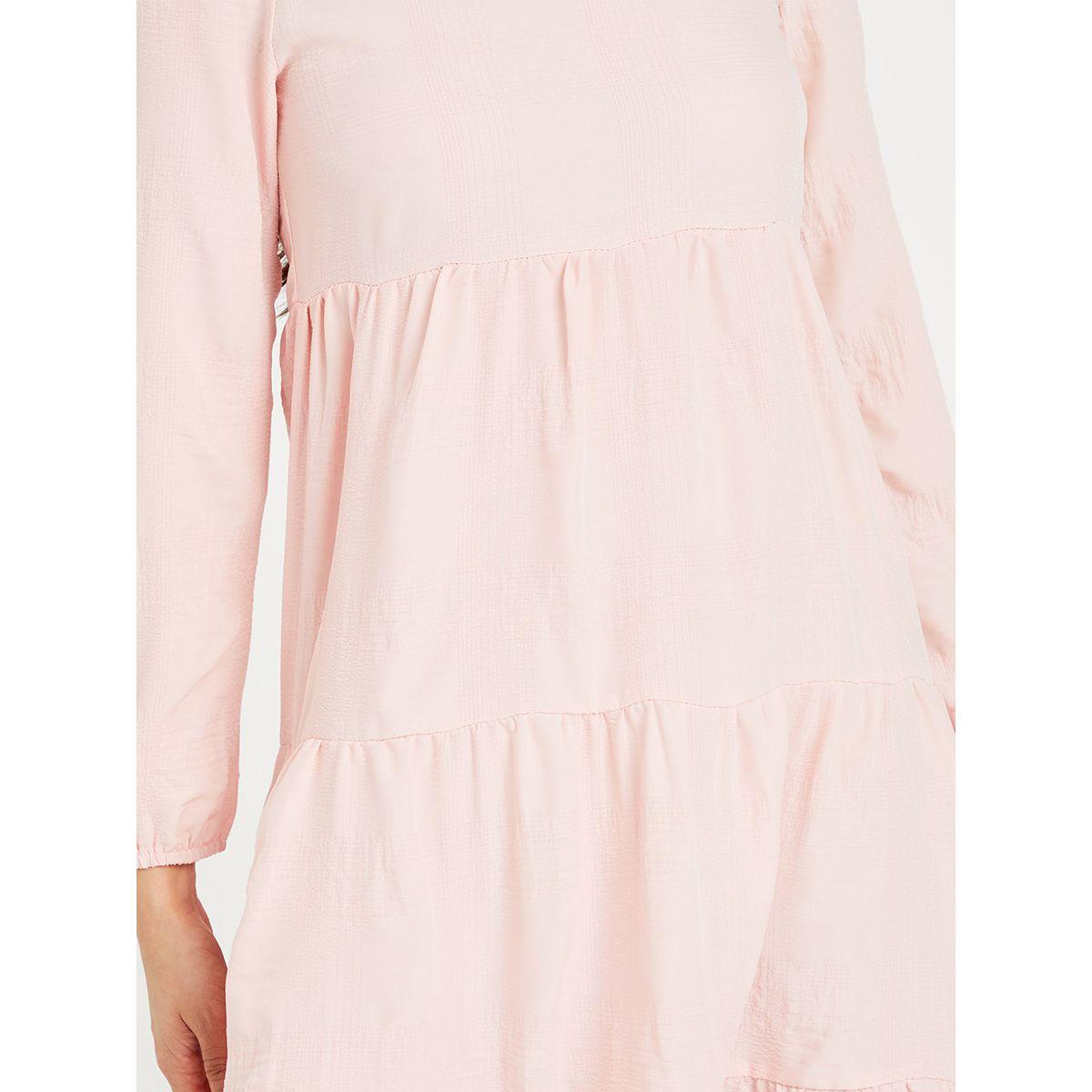 Styli Long Sleeves Round Neck Tiered Knee Length Dress-women-clothing-dresses-image-4