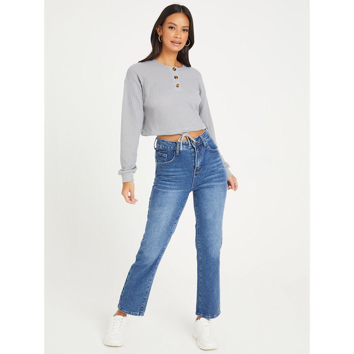 Styli Long Sleeves Round Neck Textured Knit Top with Button Detail-women-clothing-shirtsandblouses-blouses-image-2