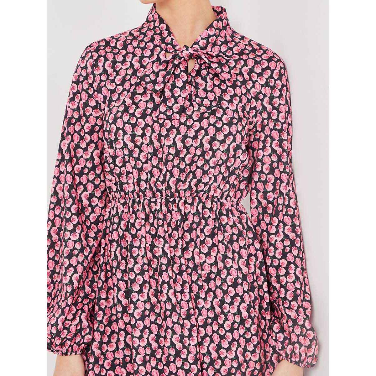 Styli Long Volume Sleeves Floral Print Pussybow Neck A-Line Midi Dress-women-clothing-dresses-image-3