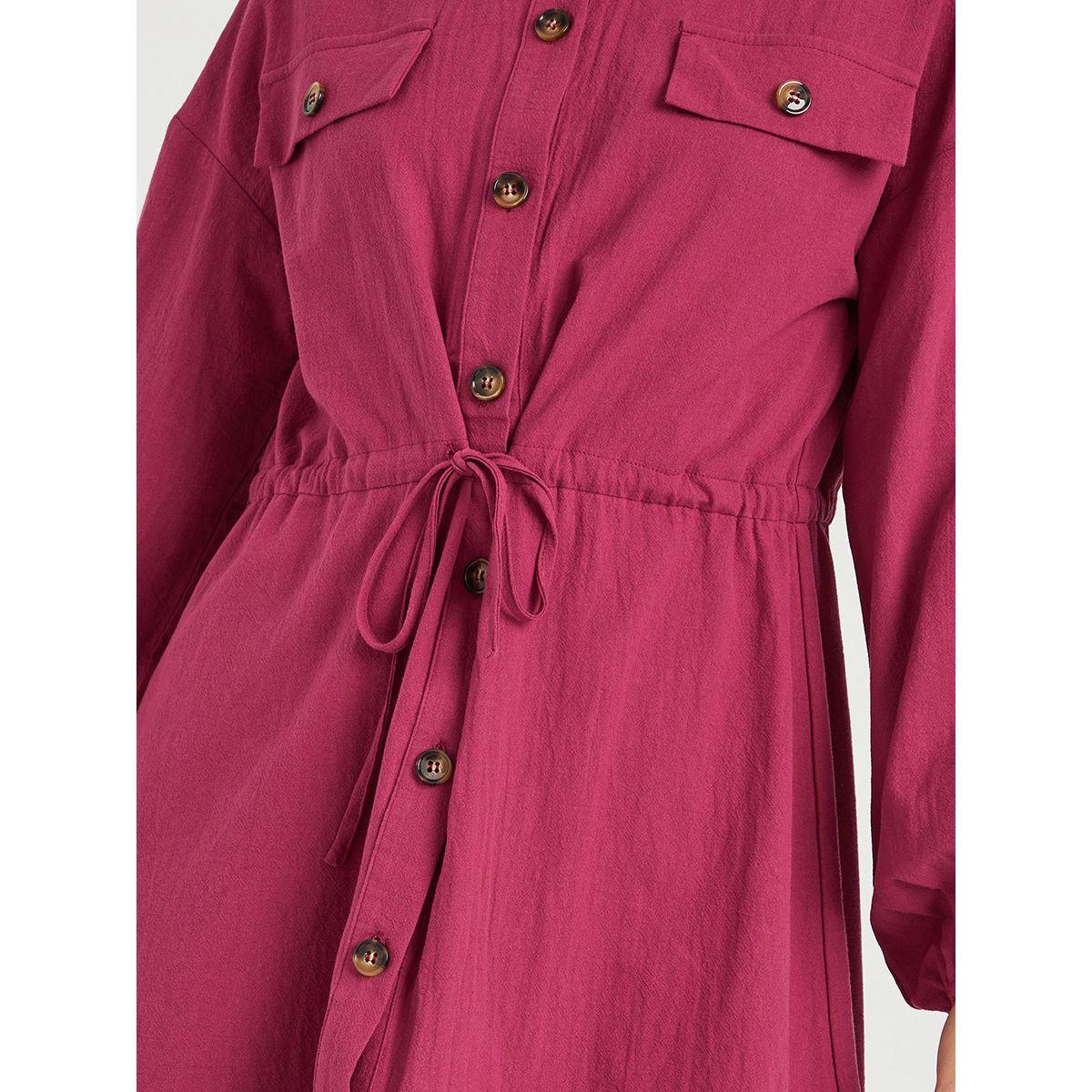 Styli Balloon Sleeves Button Through Shirt Mini Dress with Drawstring Waist-women-clothing-dresses-image-3