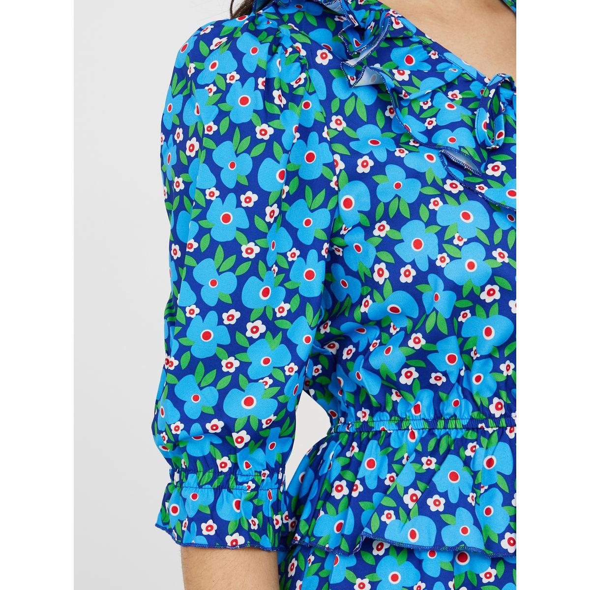 Styli 3/4 Sleeves AOP A-Line Midi Dress with Ruffle Detail-women-clothing-dresses-image-3