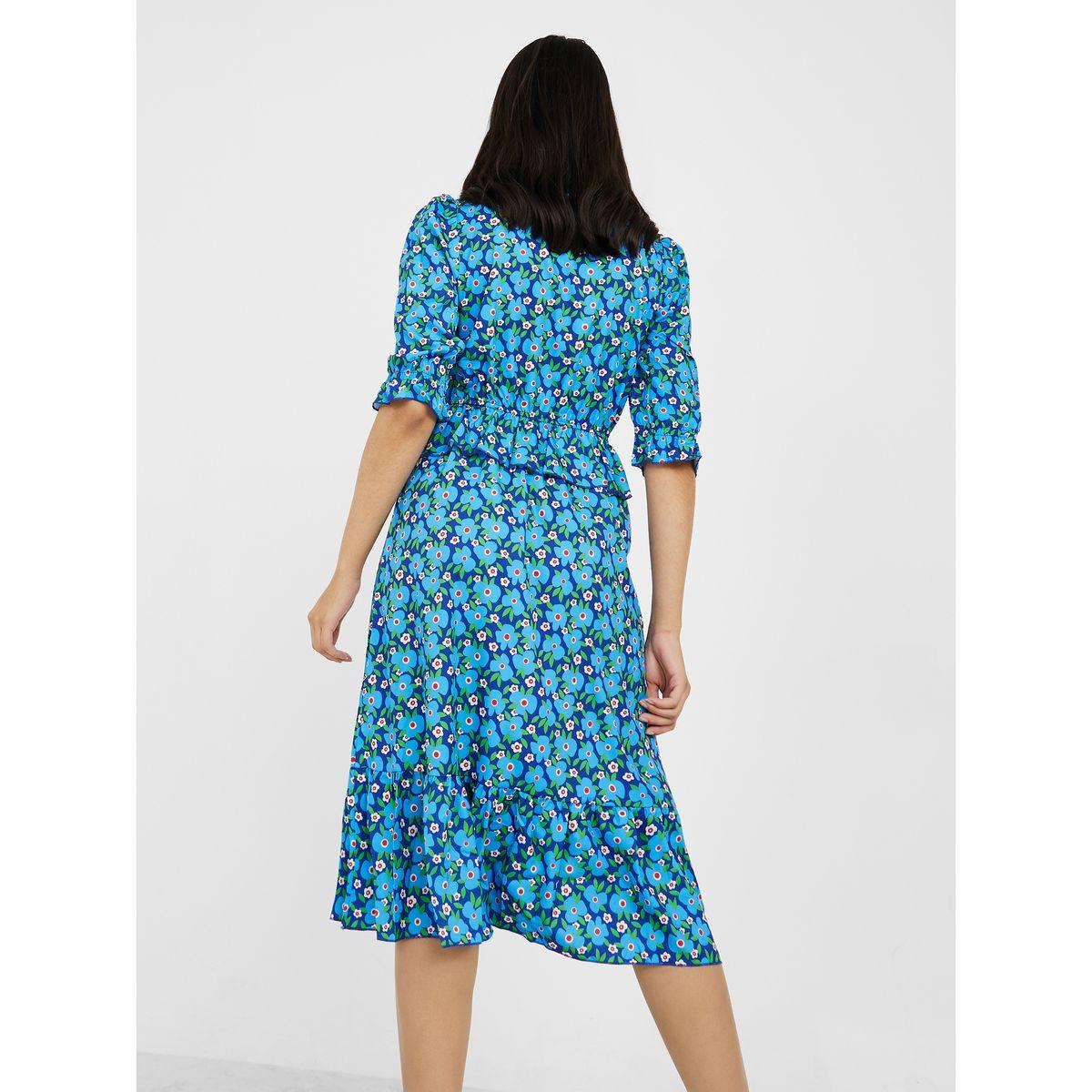 Styli 3/4 Sleeves AOP A-Line Midi Dress with Ruffle Detail-women-clothing-dresses-image-4