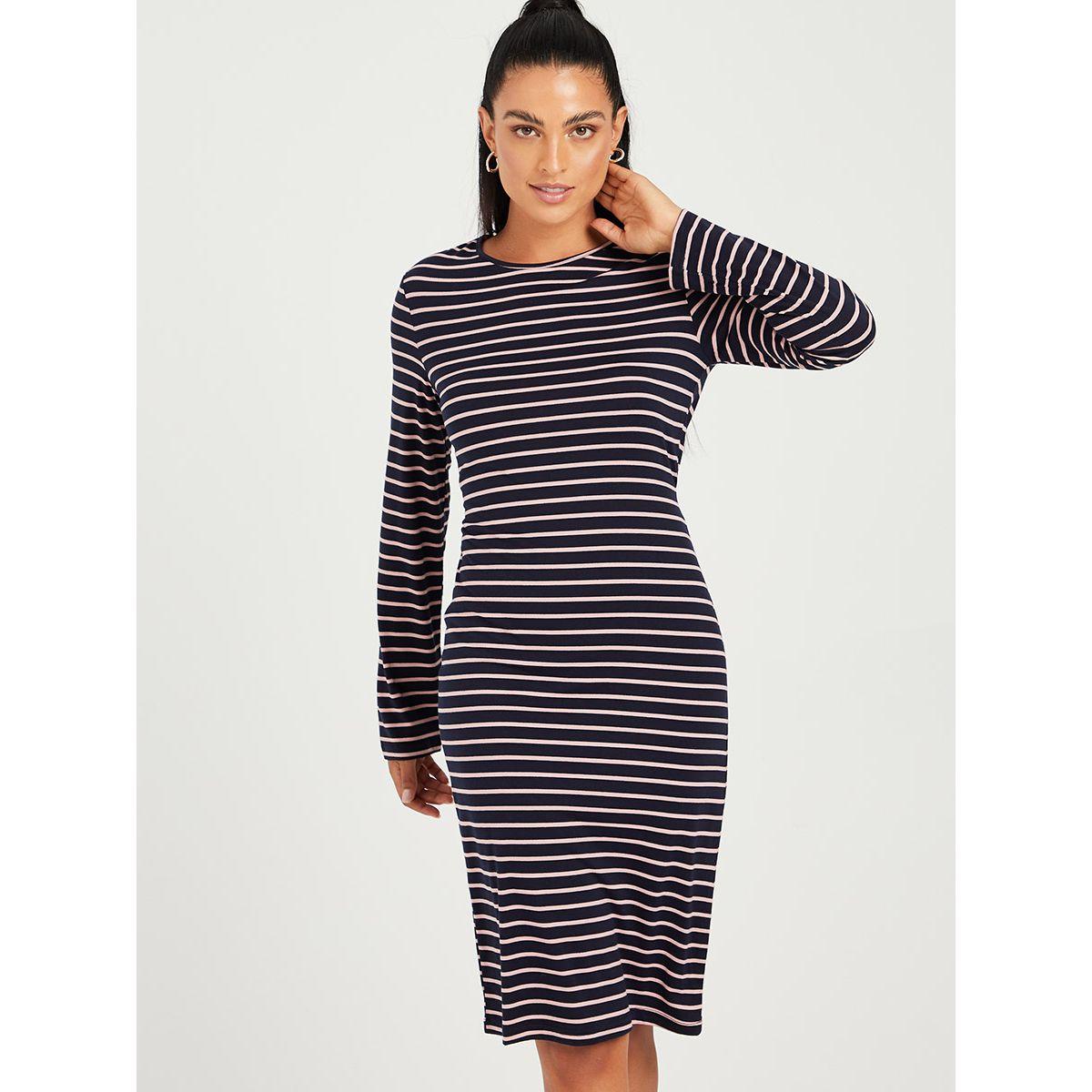 Styli Long Sleeves Striped Bodycon Knee Length Dress with Tie Back-women-clothing-dresses-image-1