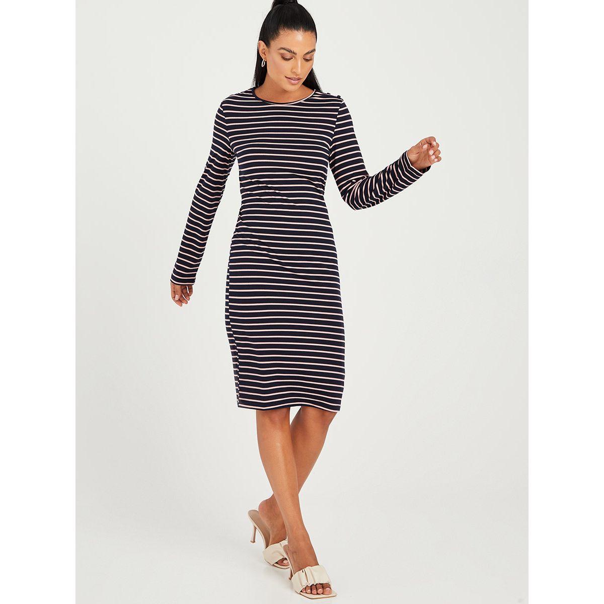 Styli Long Sleeves Striped Bodycon Knee Length Dress with Tie Back-women-clothing-dresses-image-2