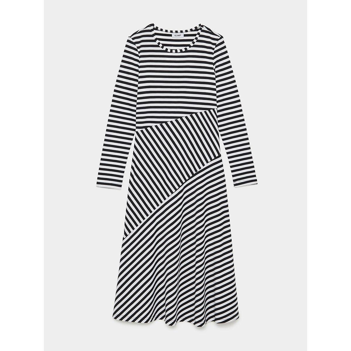 Styli Long Sleeves Striped Round Neck Skater Midi Dress-women-clothing-dresses-image-6