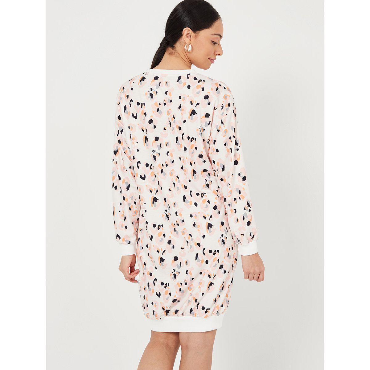 Styli Cuffed Sleeves Animal Print T-shirt Knee Length Dress-women-clothing-dresses-image-4