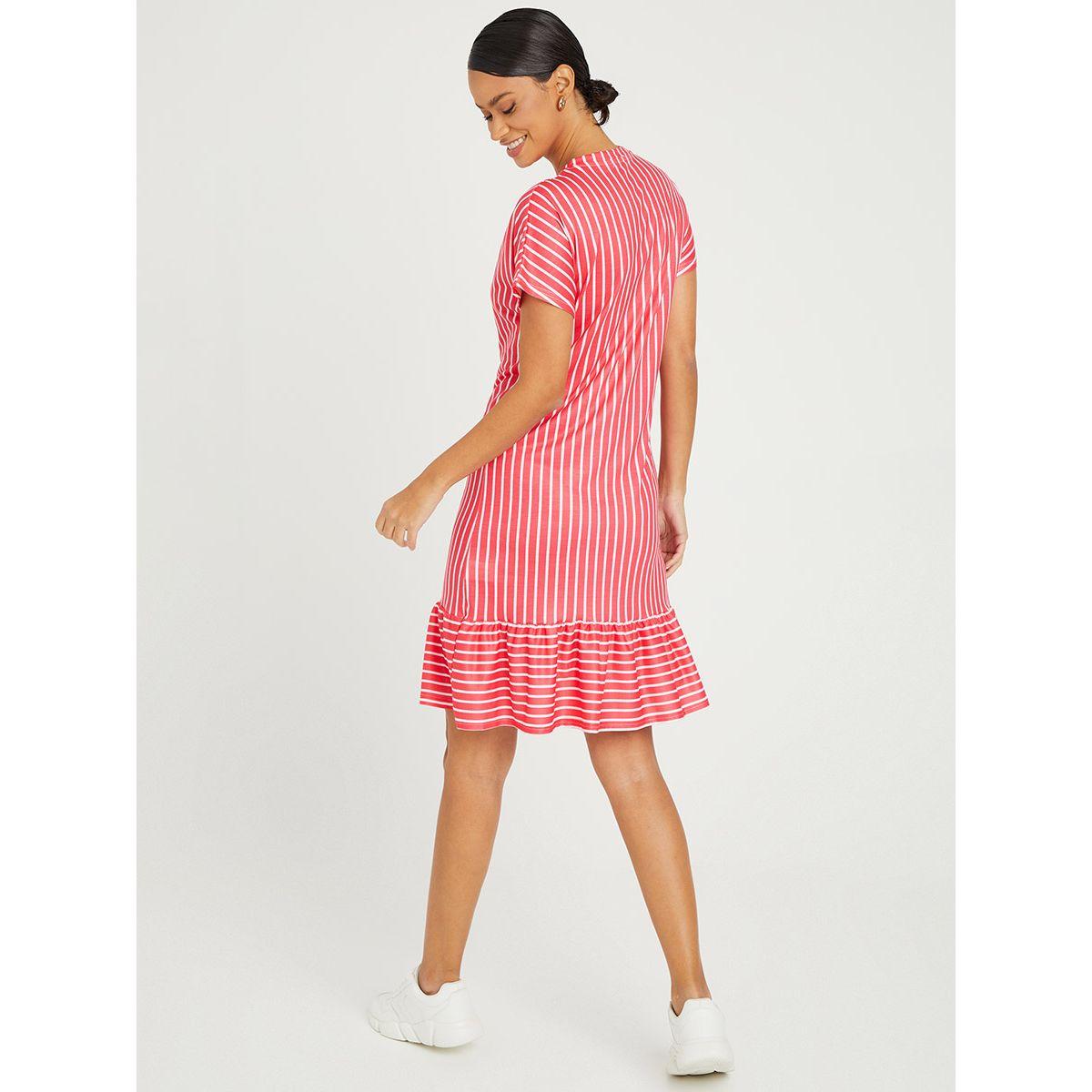 Styli Short Sleeves Striped Slogan Print T-shirt Knee Length Dress-women-clothing-dresses-image-4