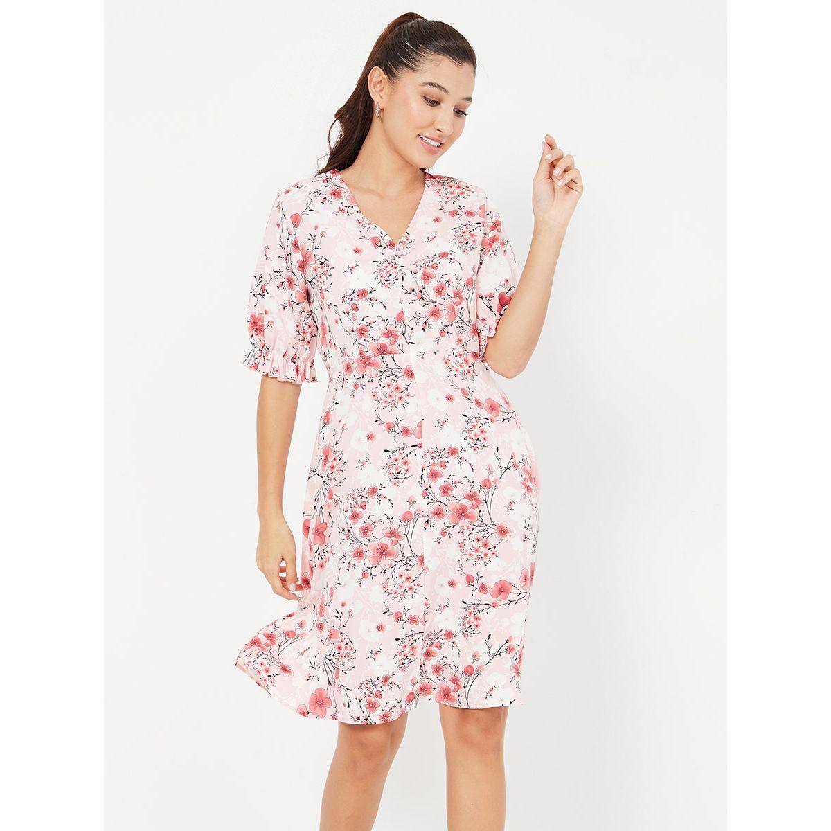 Styli Short Sleeves Floral Print Shift Knee Length Dress-women-clothing-dresses-image-1