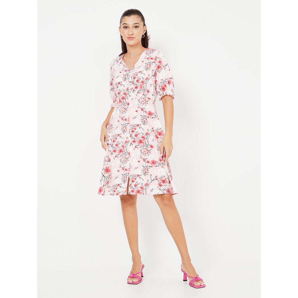 Styli Short Sleeves Floral Print Shift Knee Length Dress-women-clothing-dresses-image-2
