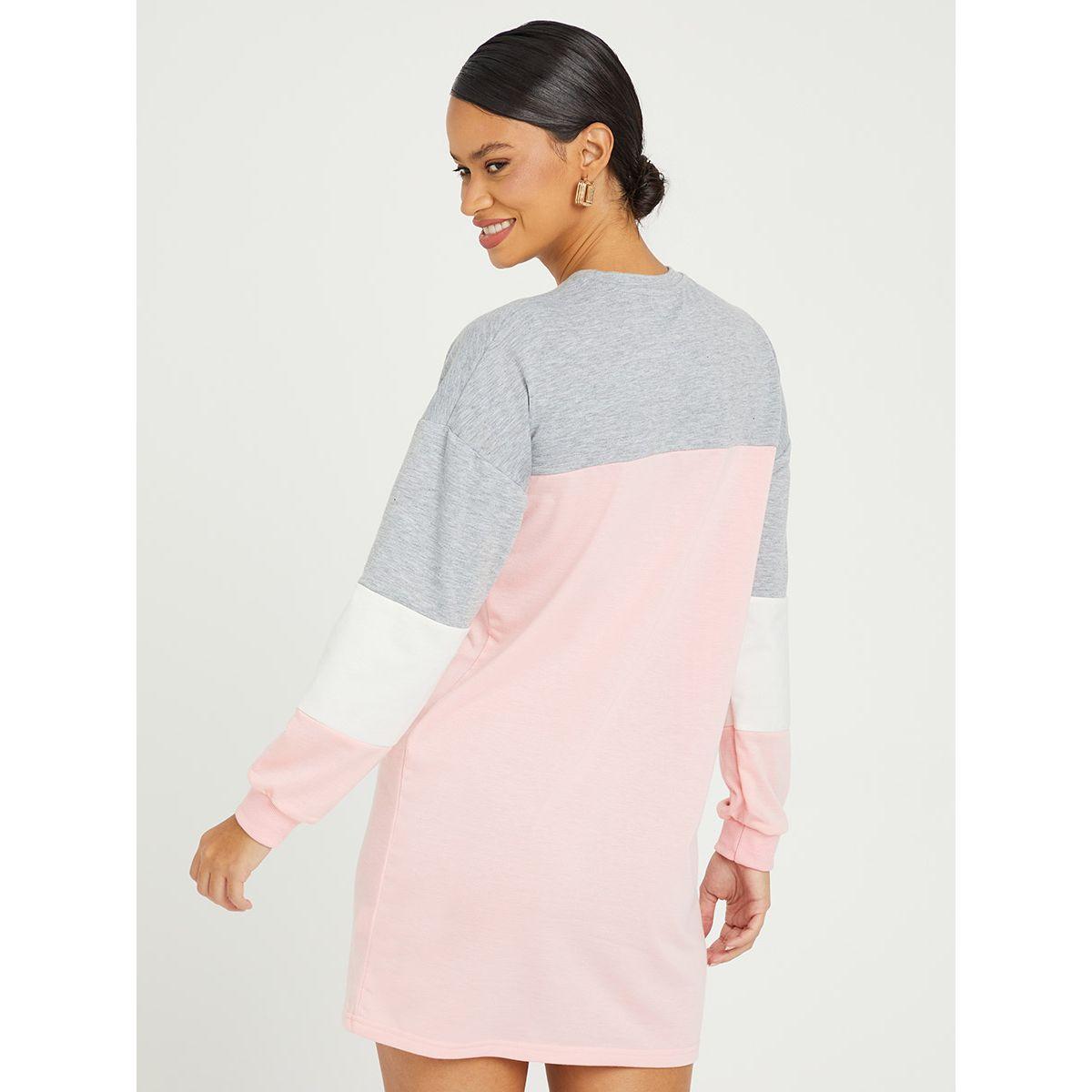 Styli Long Sleeves Colorblock Round Neck T-shirt Mini Dress-women-clothing-dresses-image-2
