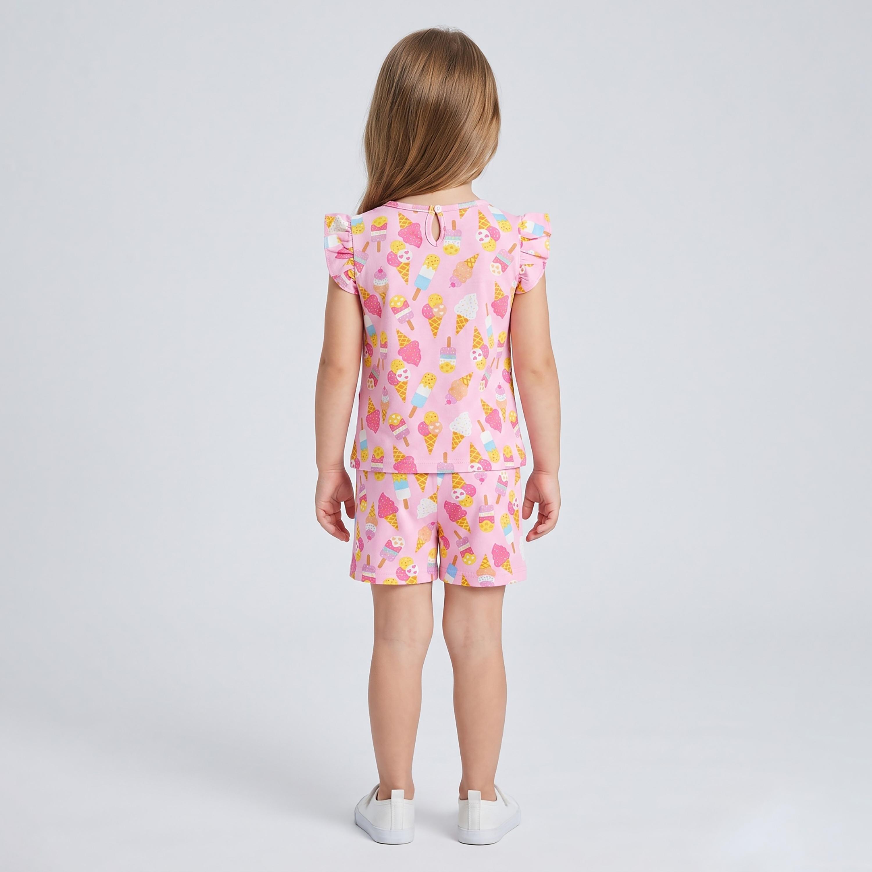 Babyqlo Ice Cream Print Ruffle Sleeves Top & Shorts Set-baby-girls-clothing-setsandcoords-image-2