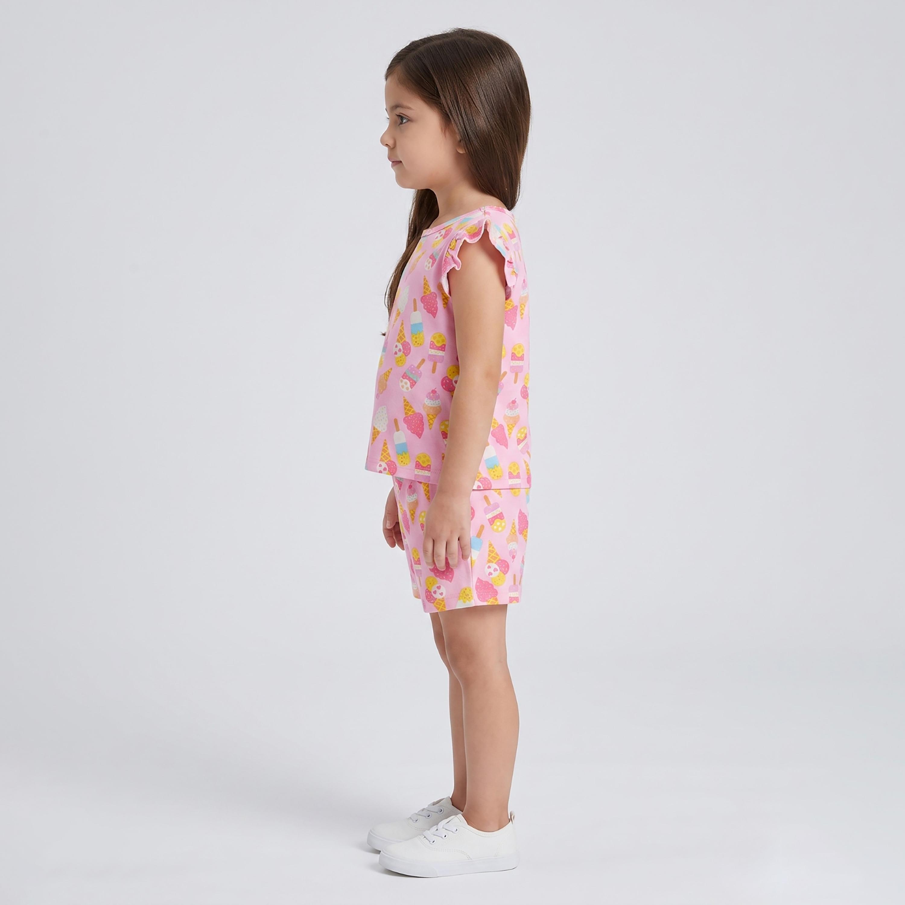 Babyqlo Ice Cream Print Ruffle Sleeves Top & Shorts Set-baby-girls-clothing-setsandcoords-image-3