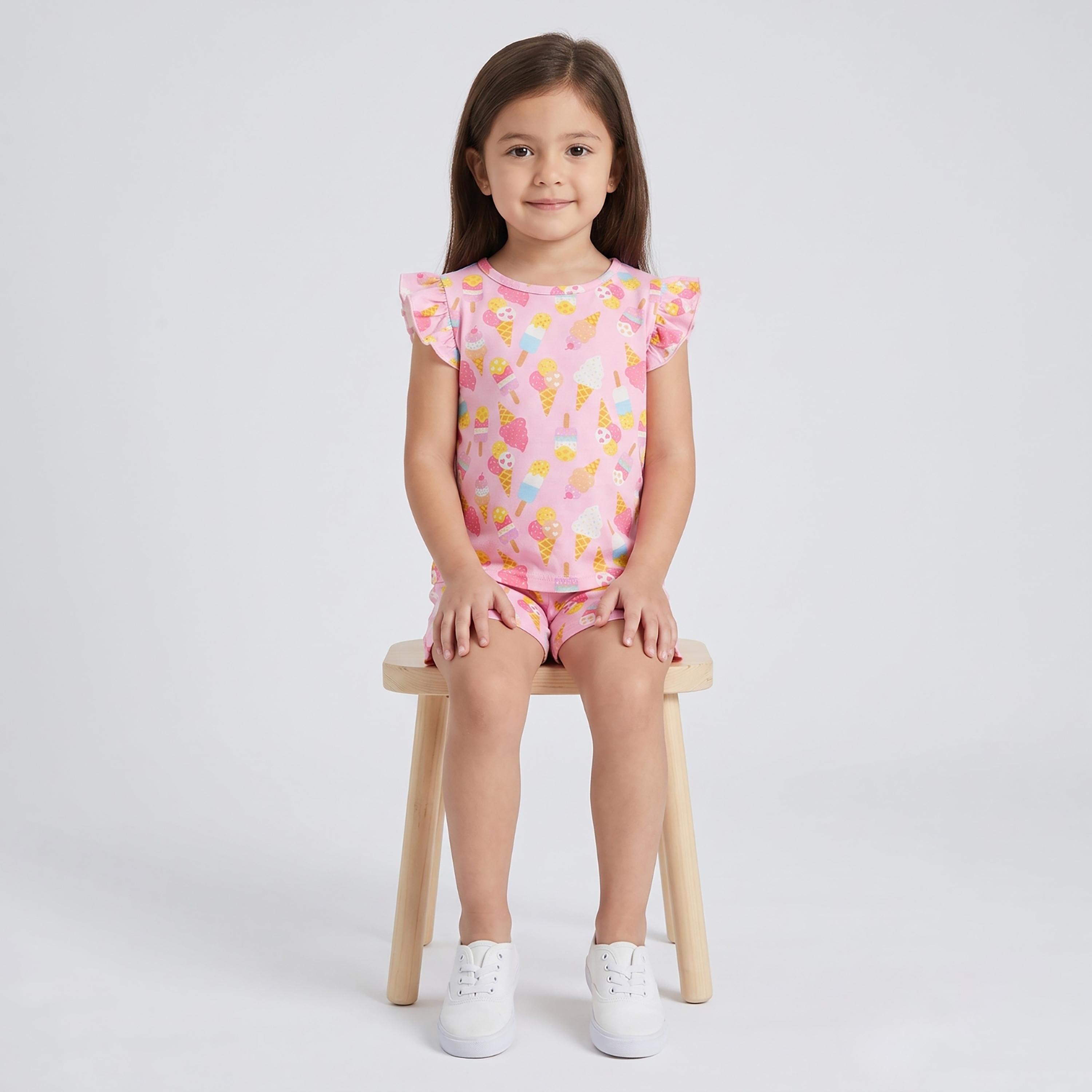 Babyqlo Ice Cream Print Ruffle Sleeves Top & Shorts Set-baby-girls-clothing-setsandcoords-image-4
