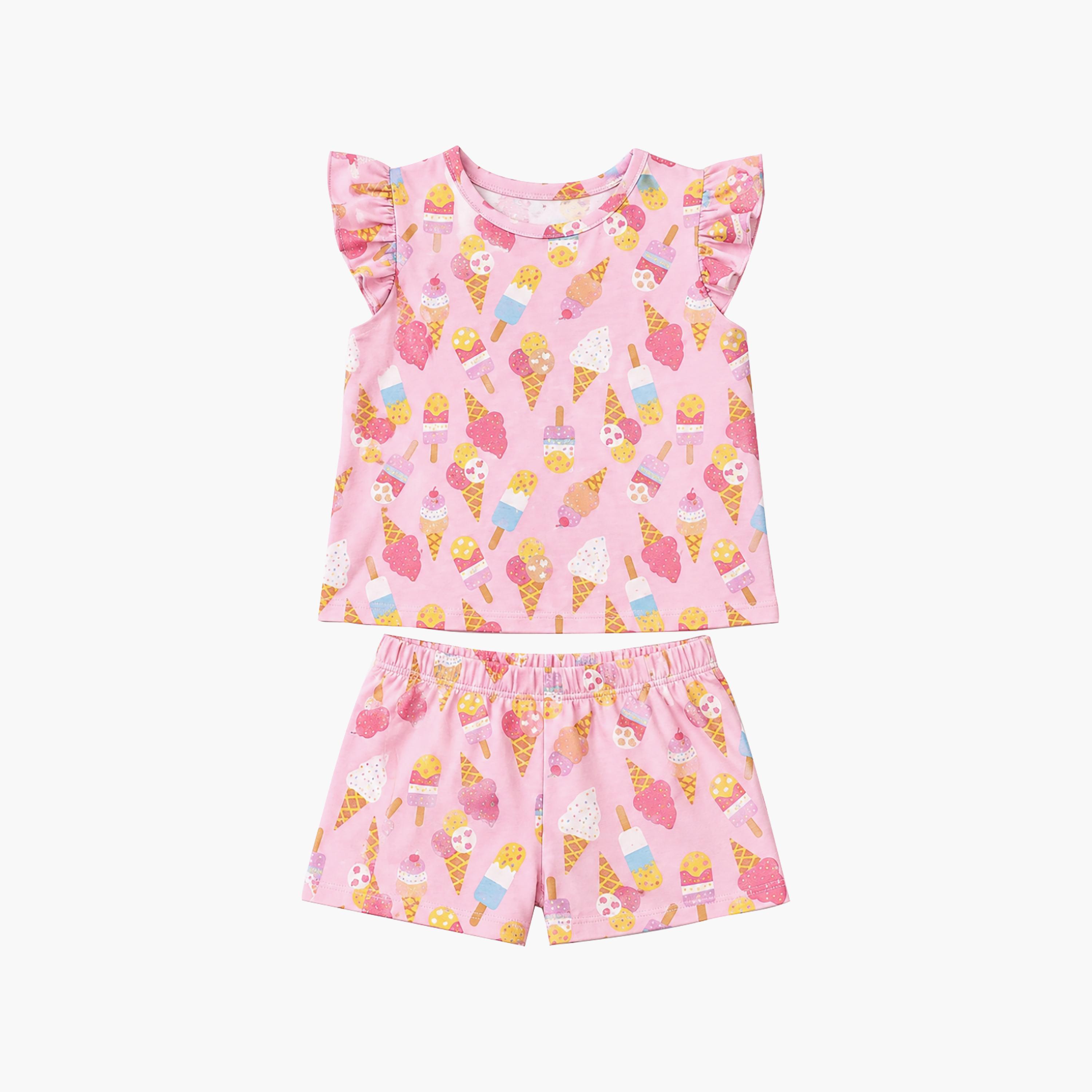 Babyqlo Ice Cream Print Ruffle Sleeves Top & Shorts Set-baby-girls-clothing-setsandcoords-image-5