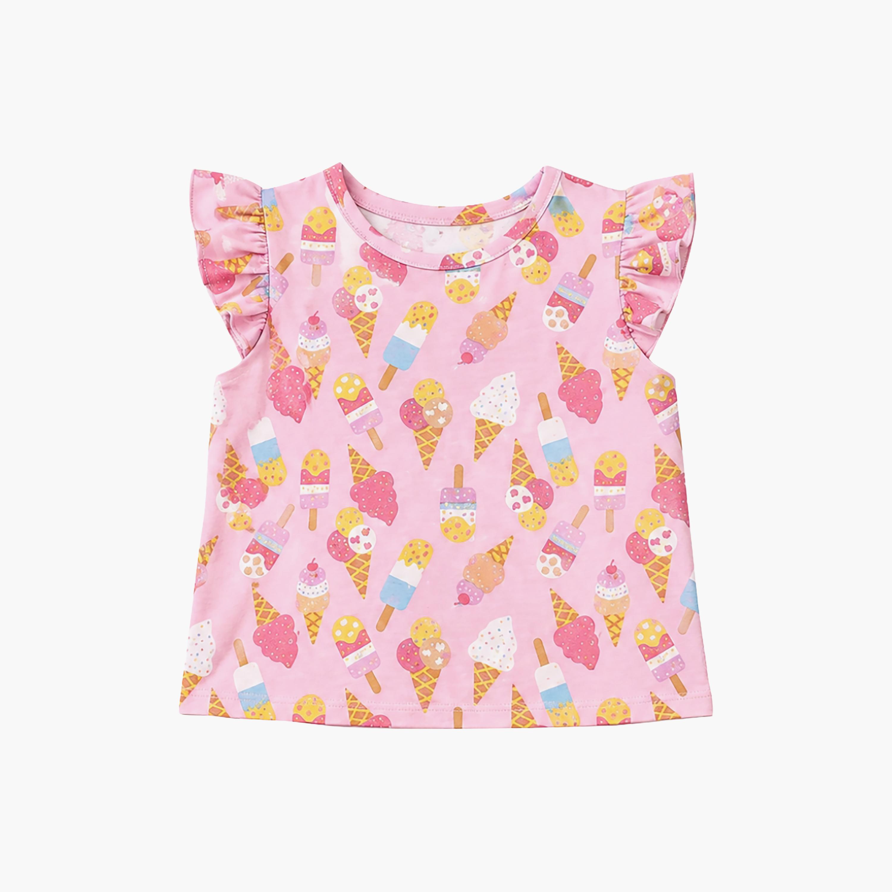 Babyqlo Ice Cream Print Ruffle Sleeves Top & Shorts Set-baby-girls-clothing-setsandcoords-image-6