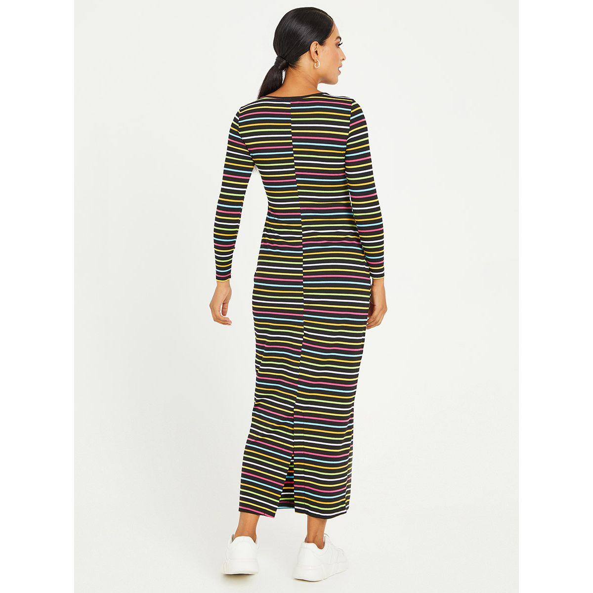 Styli Long Sleeves Striped T-shirt Maxi Dress with Back Split Hem-women-clothing-dresses-image-4
