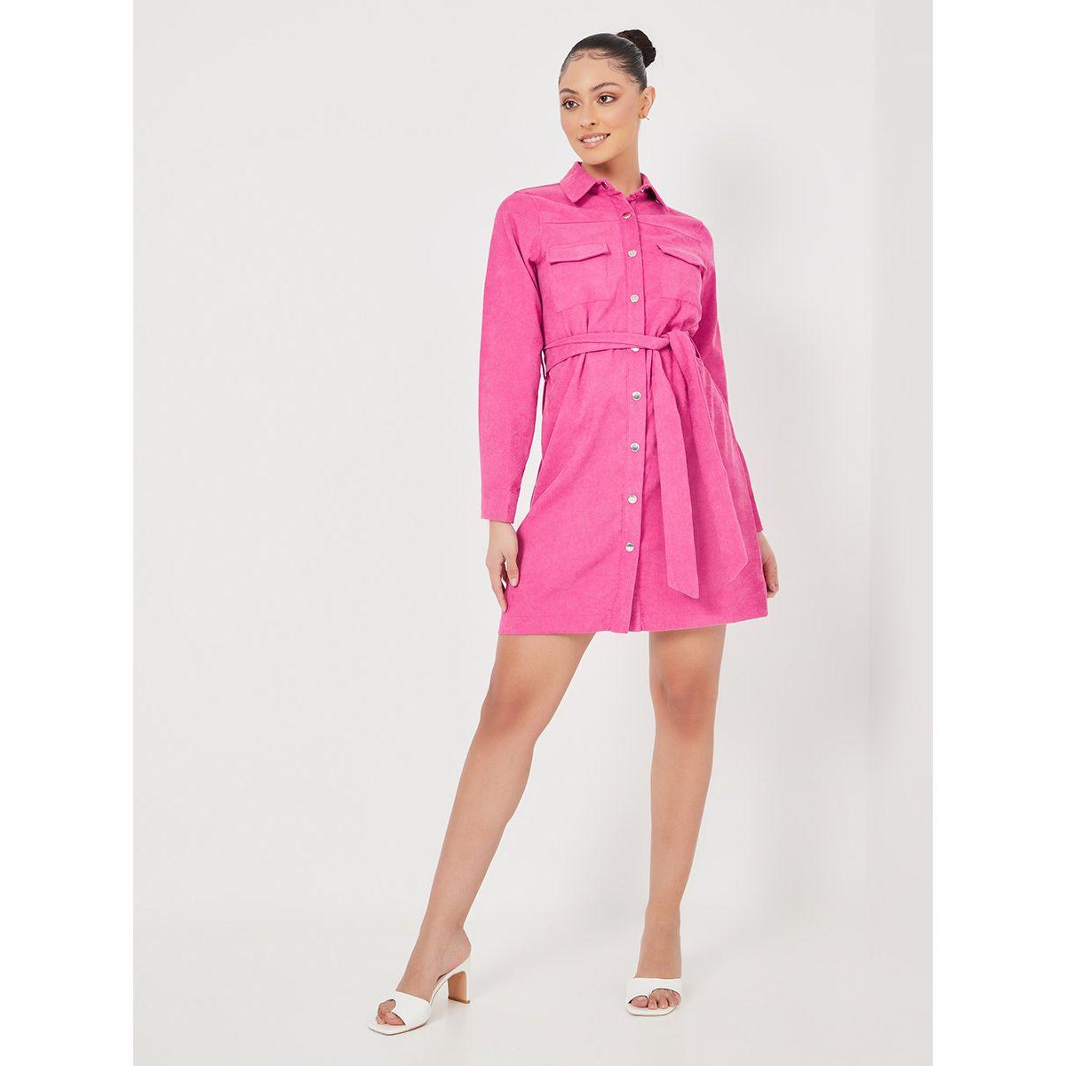Styli Long Sleeves Pocket Detail Corduroy Shirt Mini Dress with Snap Button-women-clothing-dresses-image-2