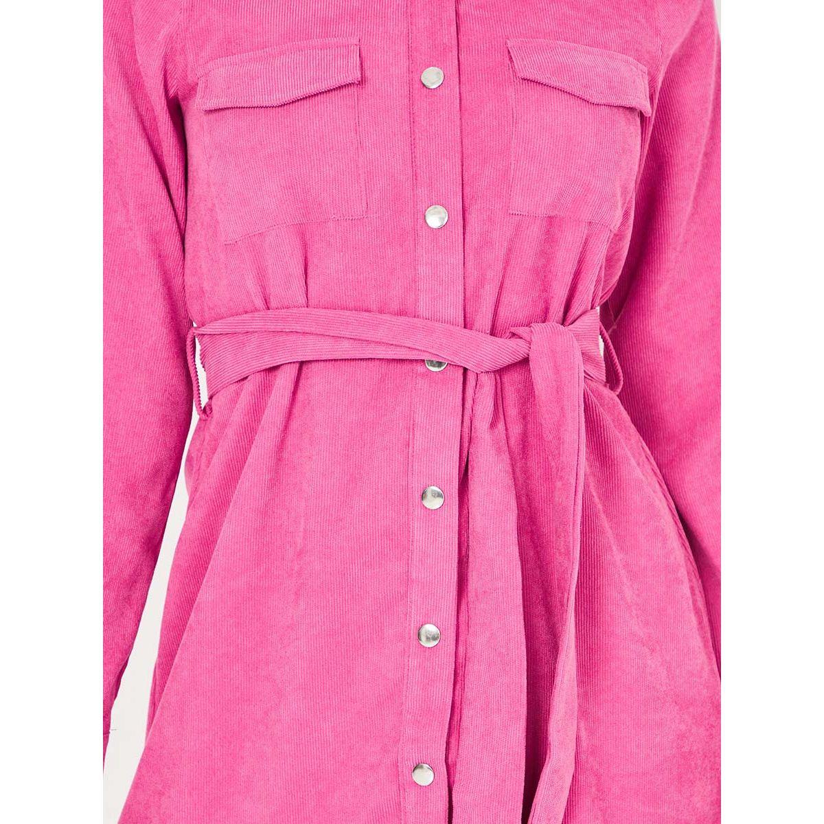 Styli Long Sleeves Pocket Detail Corduroy Shirt Mini Dress with Snap Button-women-clothing-dresses-image-3